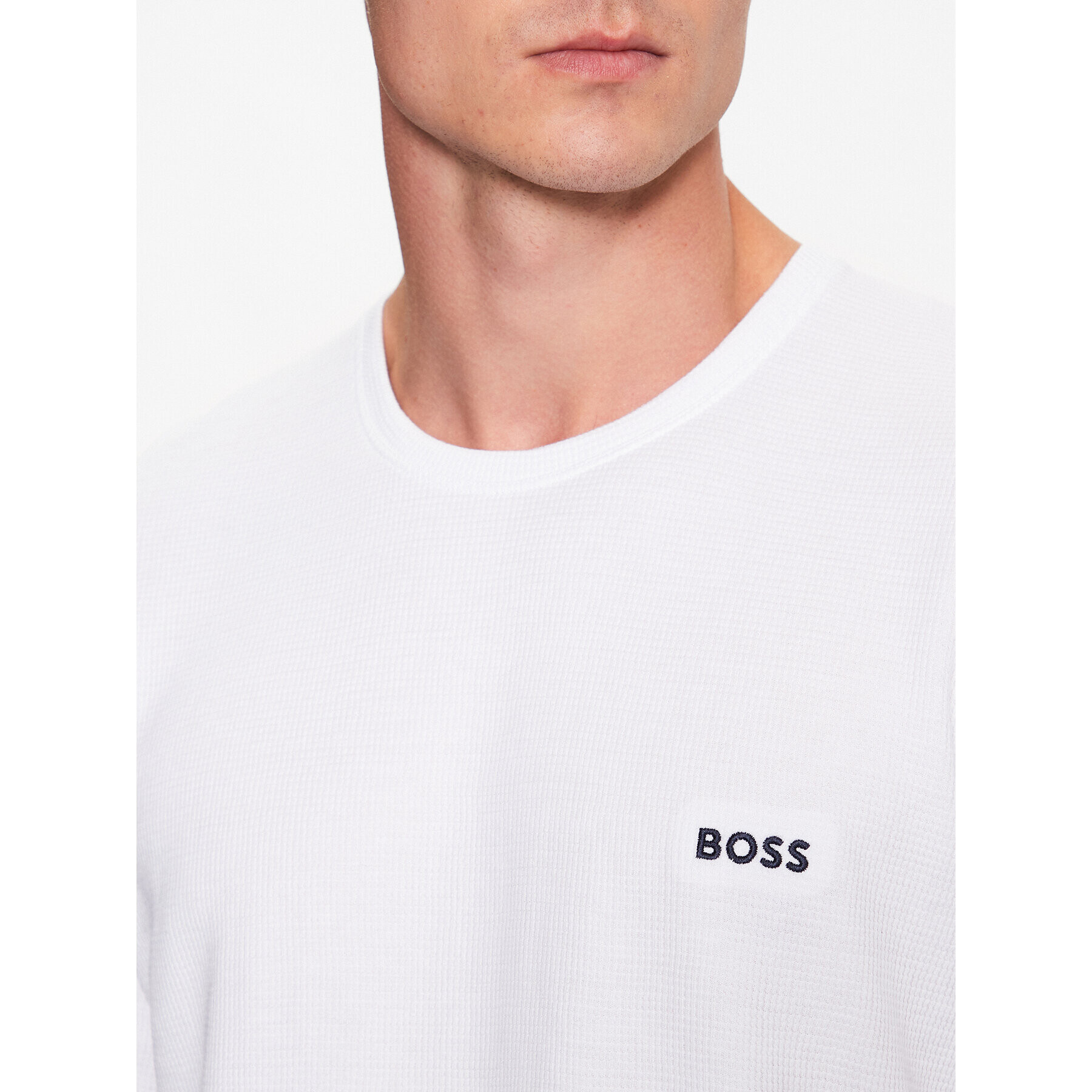Boss Тениска на пижама Waffle 50480834 Бял Regular Fit - Pepit.bg