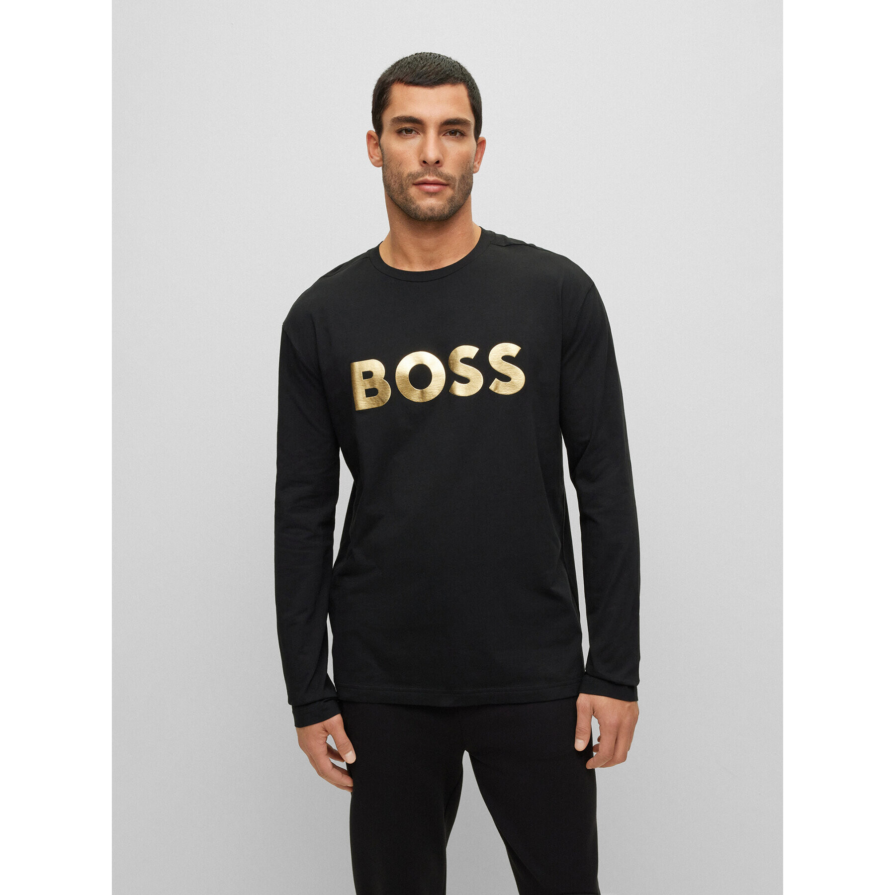 Boss Тениска с дълъг ръкав 50483760 Черен Relaxed Fit - Pepit.bg