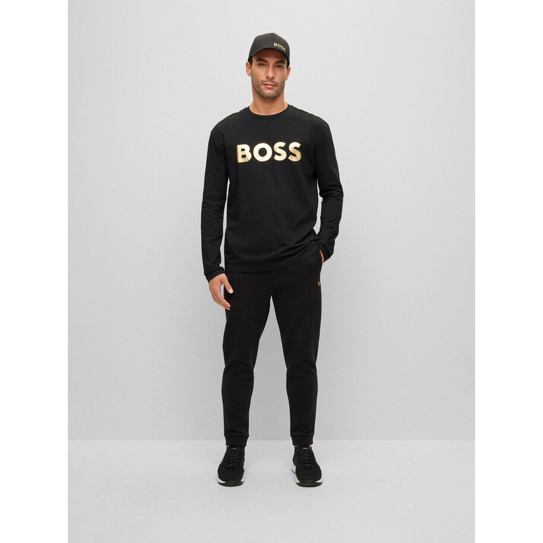 Boss Тениска с дълъг ръкав 50483760 Черен Relaxed Fit - Pepit.bg