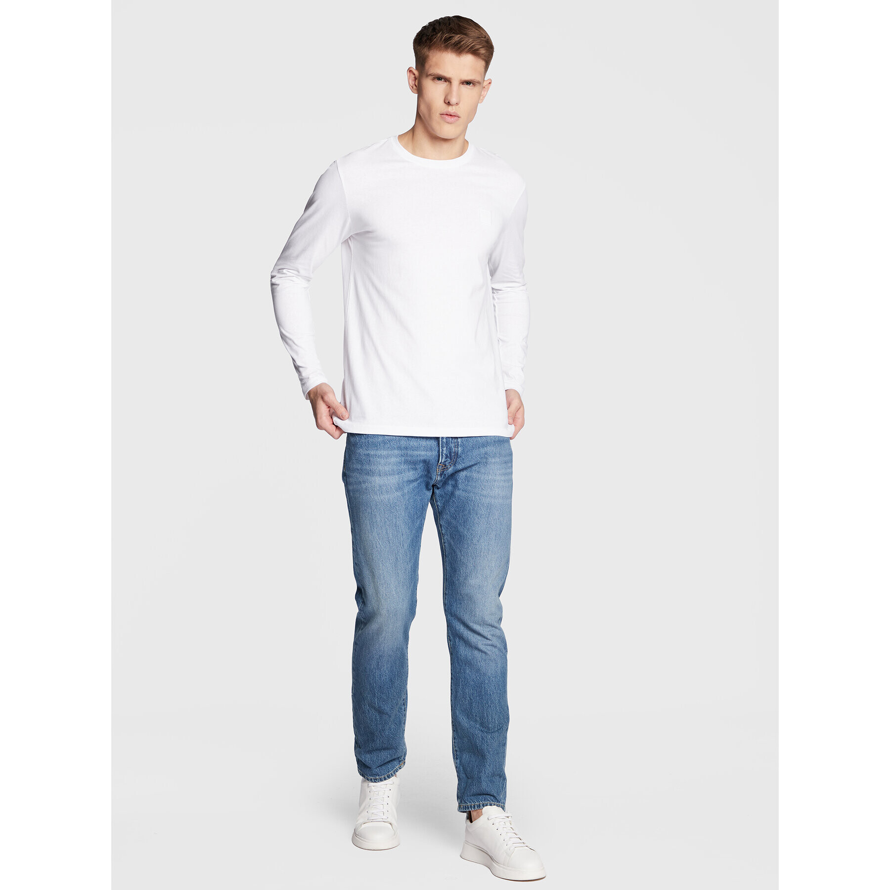 Boss Тениска с дълъг ръкав Tacks 50476192 Бял Regular Fit - Pepit.bg