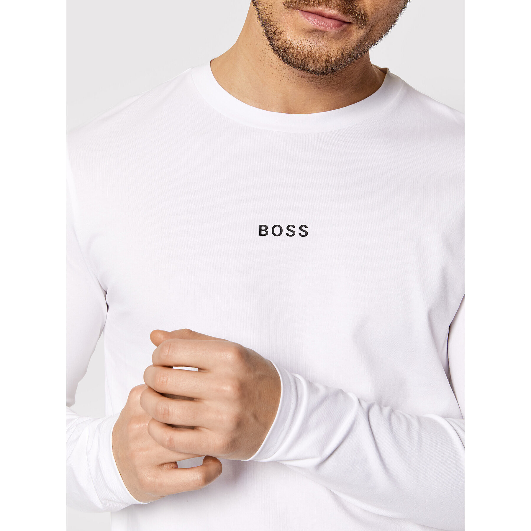 Boss Тениска с дълъг ръкав Tchark 1 50462807 Бял Regular Fit - Pepit.bg