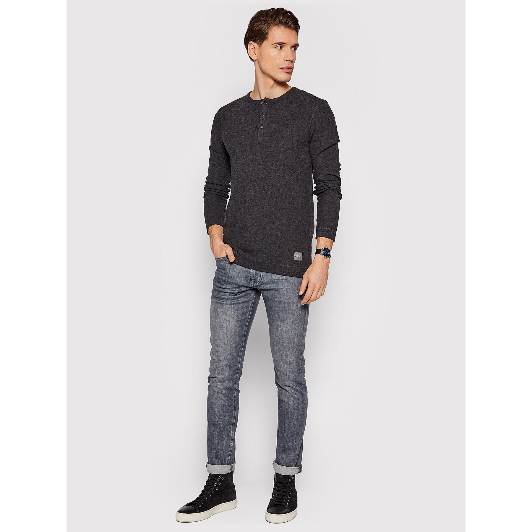 Boss Тениска с дълъг ръкав Trix 1 50462821 Сив Slim Fit - Pepit.bg