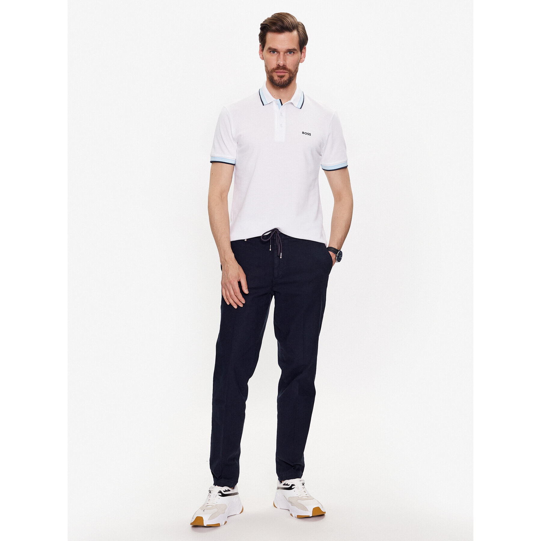 Boss Тениска с яка и копчета Paddy 50468983 Бял Regular Fit - Pepit.bg