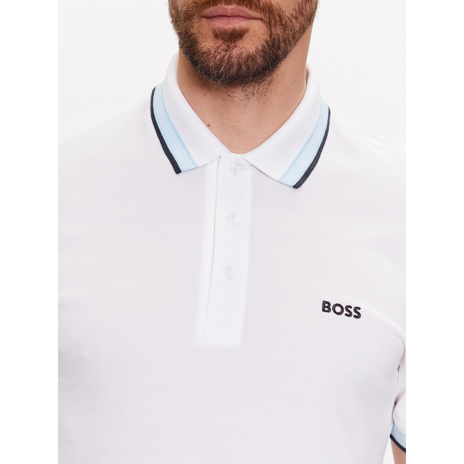 Boss Тениска с яка и копчета Paddy 50468983 Бял Regular Fit - Pepit.bg