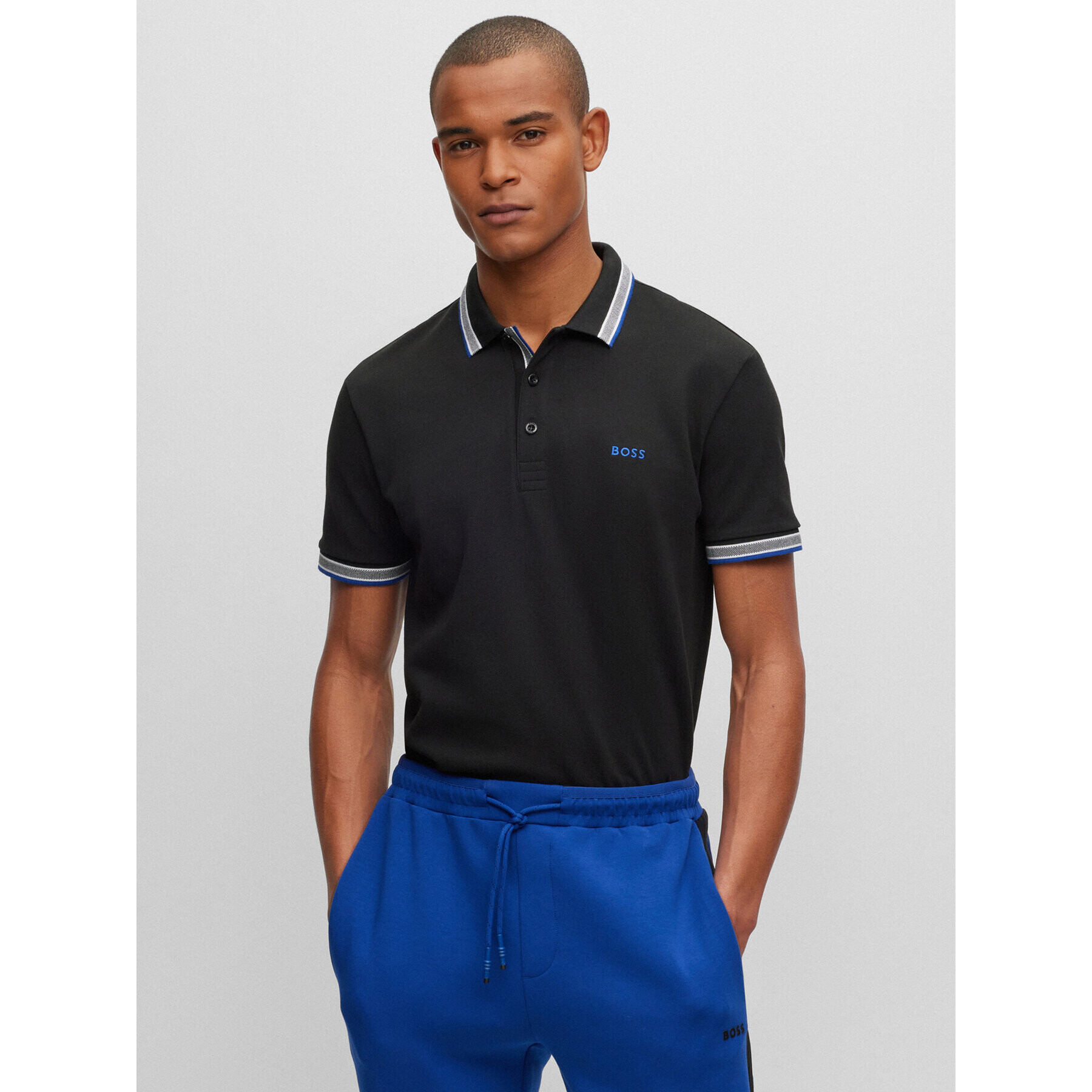Boss Тениска с яка и копчета Paddy 50468983 Черен Regular Fit - Pepit.bg