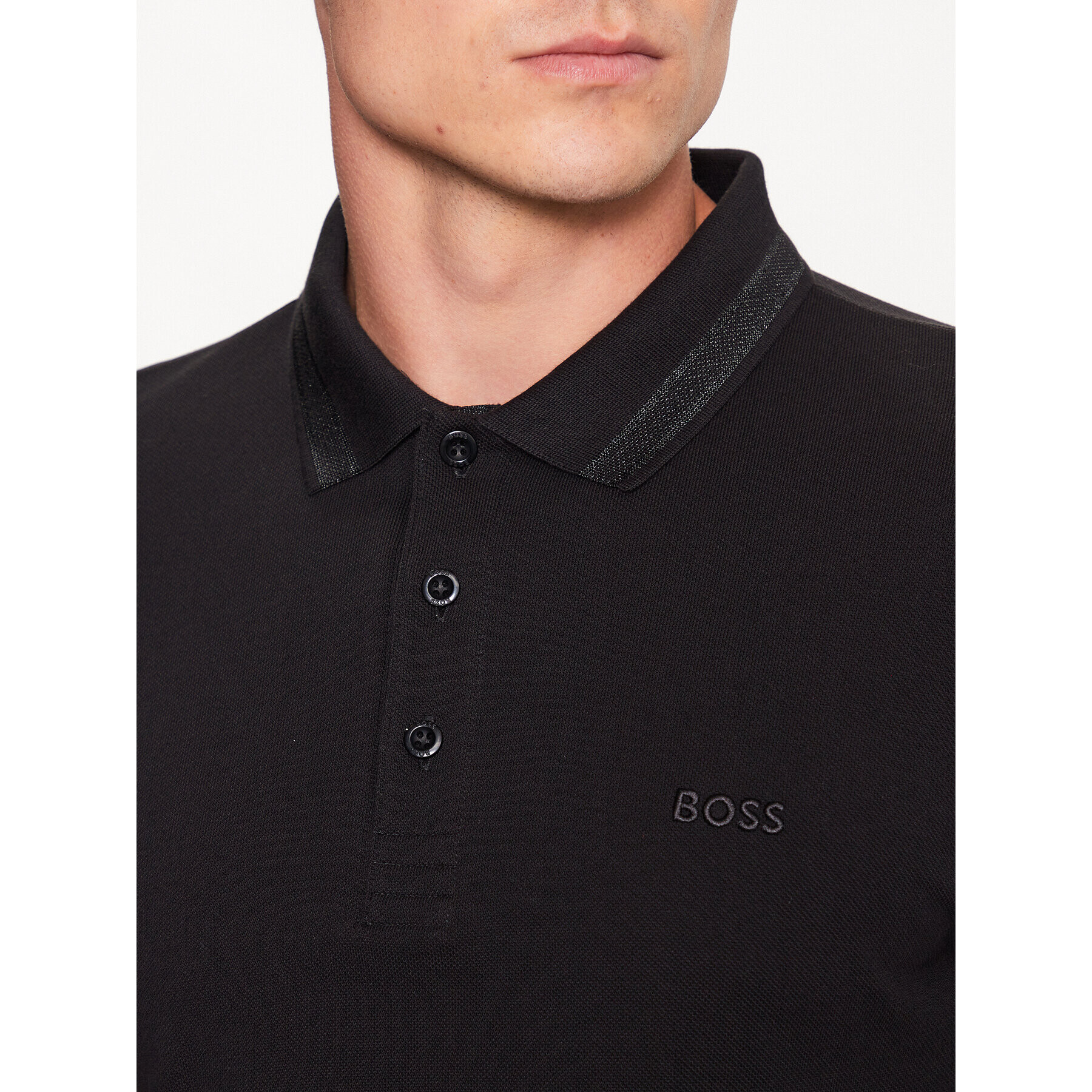 Boss Тениска с яка и копчета 50468983 Черен Regular Fit - Pepit.bg