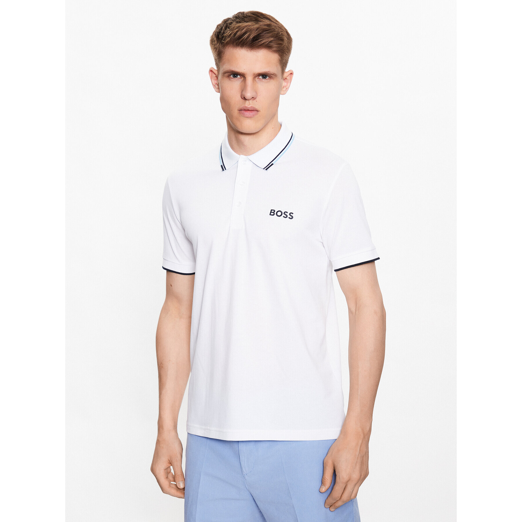 Boss Тениска с яка и копчета 50469094 Бял Regular Fit - Pepit.bg