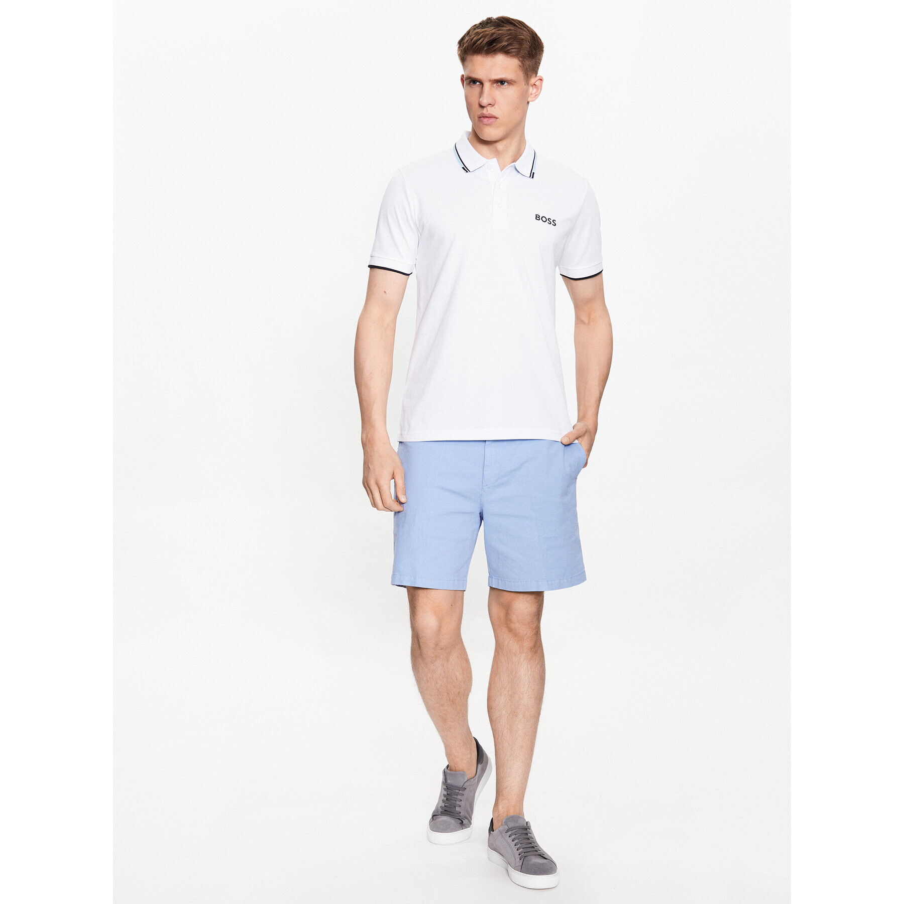 Boss Тениска с яка и копчета 50469094 Бял Regular Fit - Pepit.bg