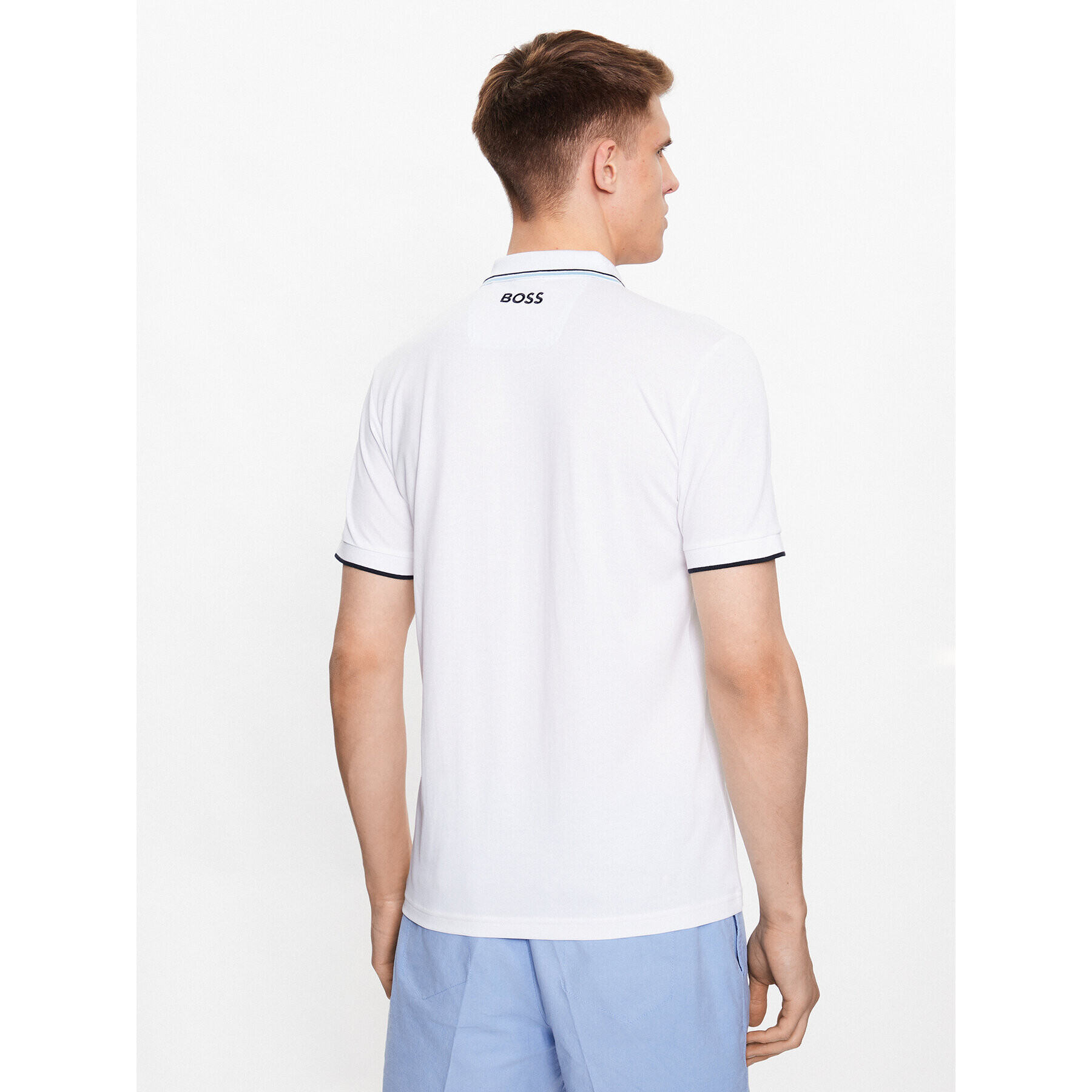 Boss Тениска с яка и копчета 50469094 Бял Regular Fit - Pepit.bg