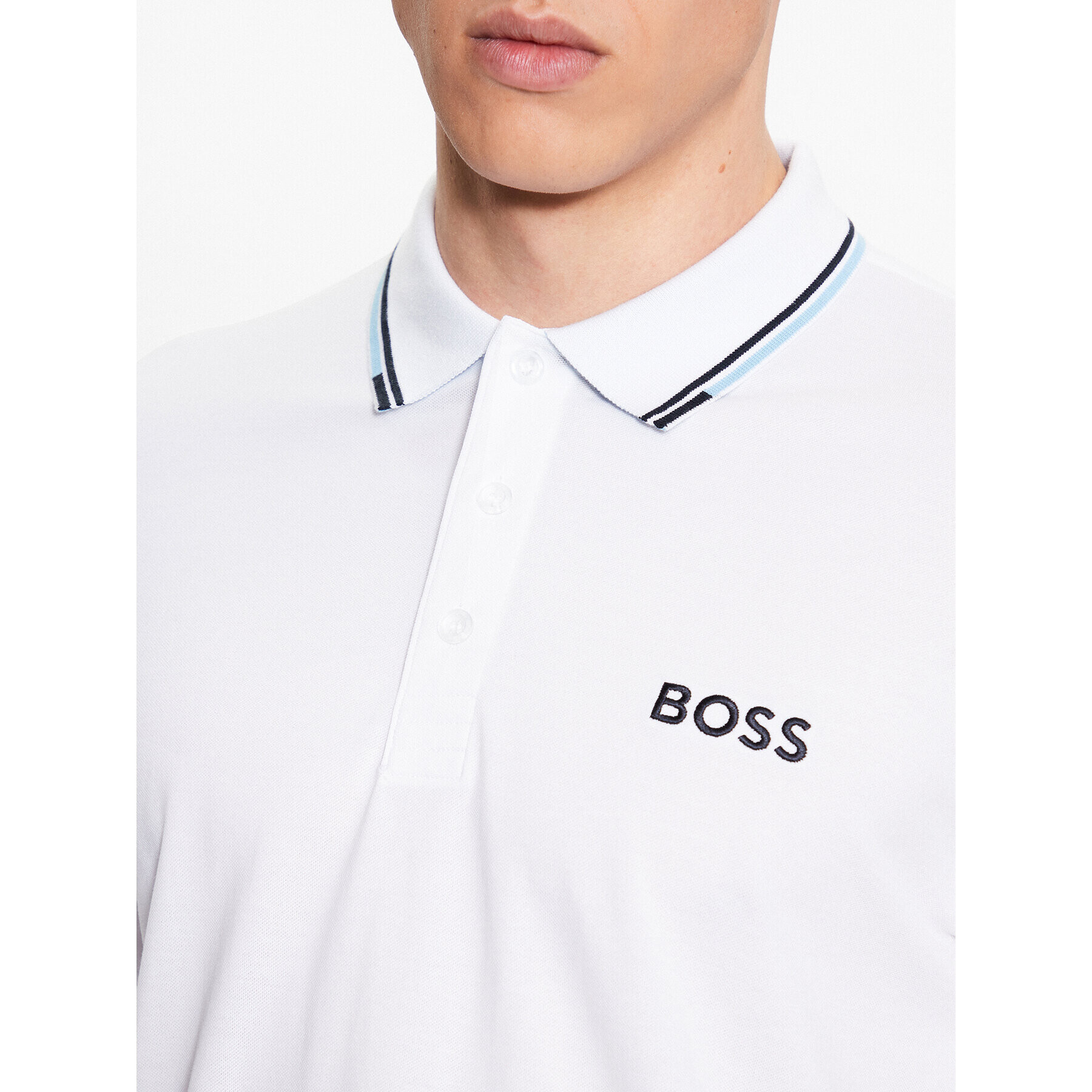 Boss Тениска с яка и копчета 50469094 Бял Regular Fit - Pepit.bg