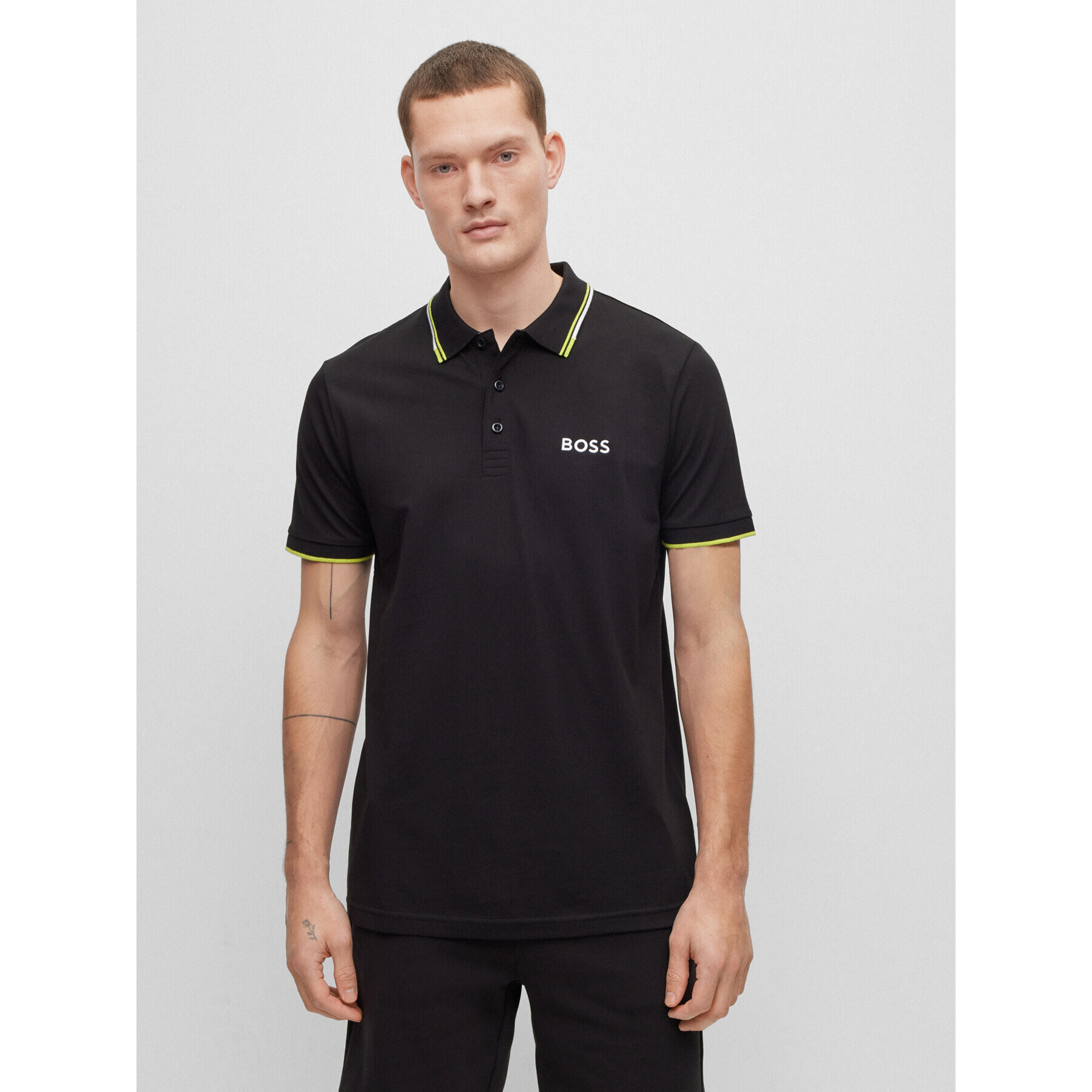 Boss Тениска с яка и копчета 50469094 Черен Regular Fit - Pepit.bg