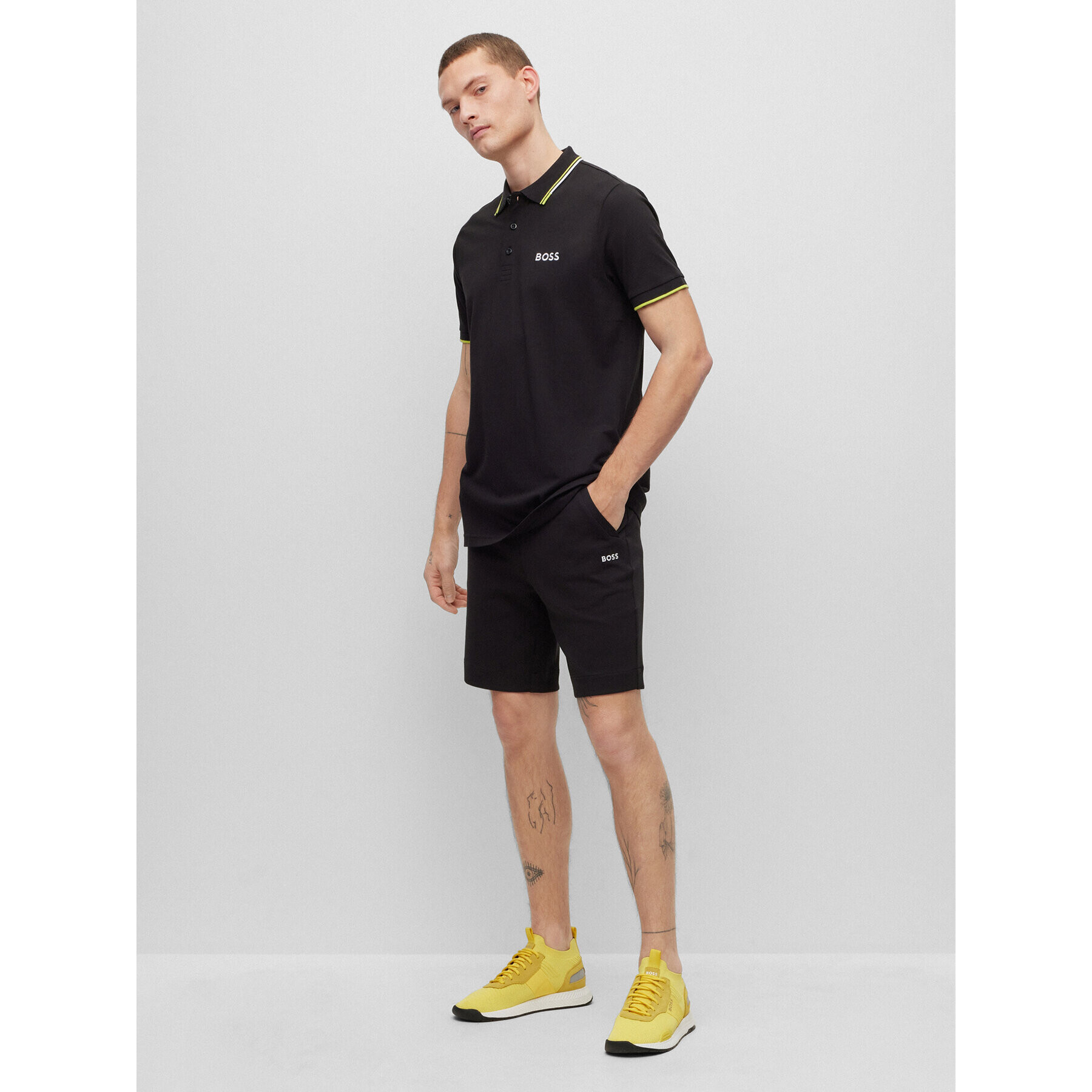 Boss Тениска с яка и копчета 50469094 Черен Regular Fit - Pepit.bg