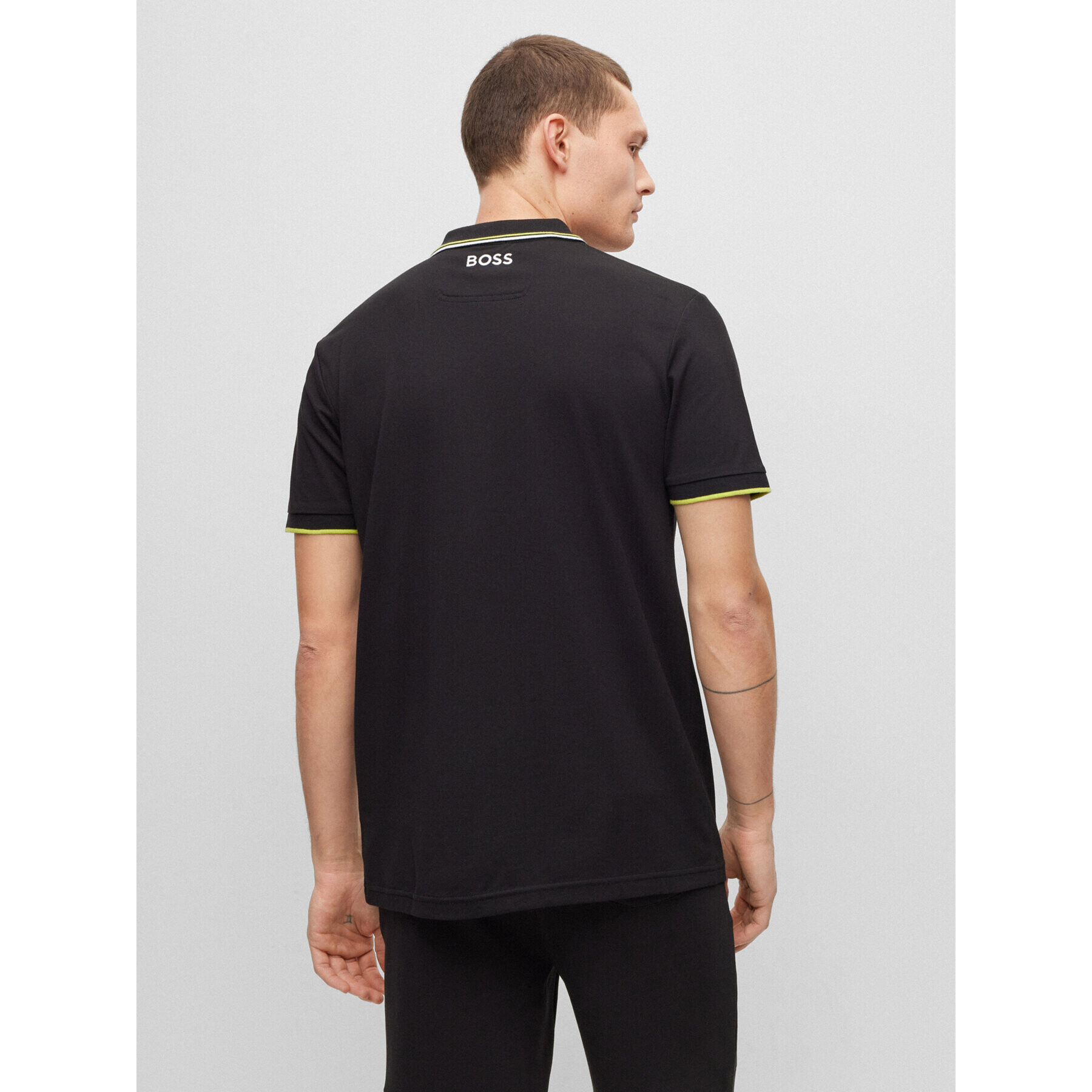 Boss Тениска с яка и копчета 50469094 Черен Regular Fit - Pepit.bg