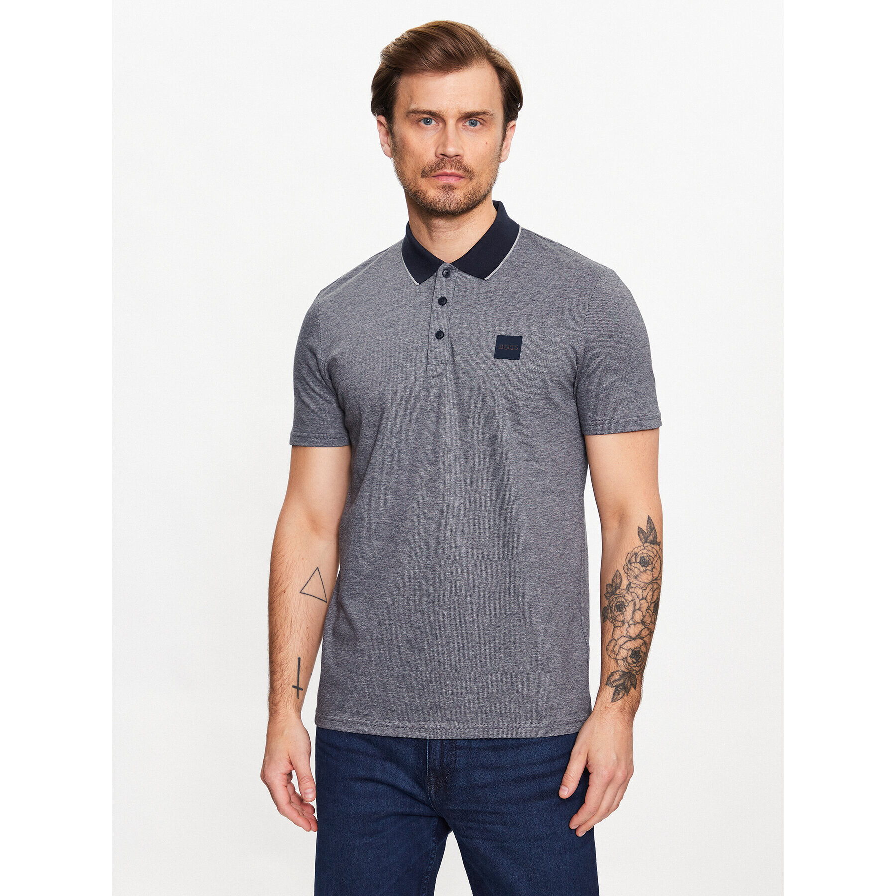 Boss Тениска с яка и копчета 50477071 Син Regular Fit - Pepit.bg