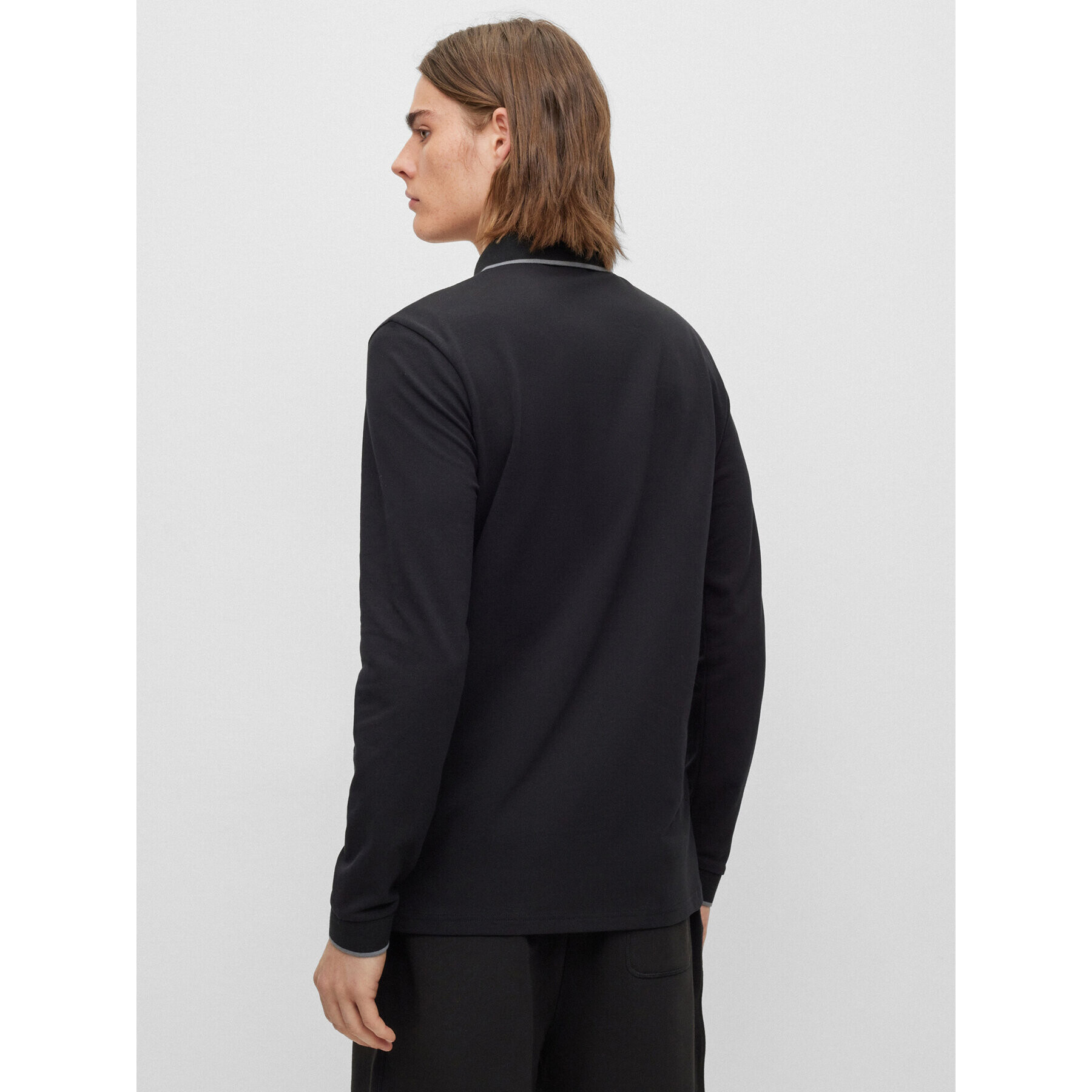 Boss Тениска с яка и копчета 50484860 Черен Regular Fit - Pepit.bg