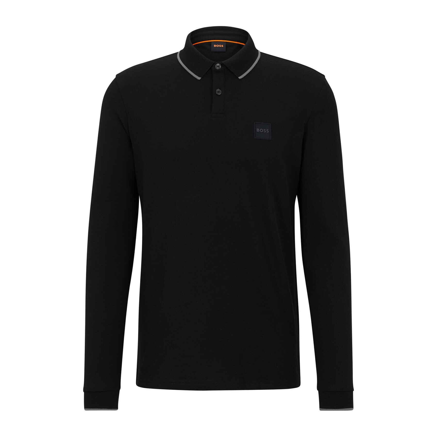 Boss Тениска с яка и копчета 50484860 Черен Regular Fit - Pepit.bg