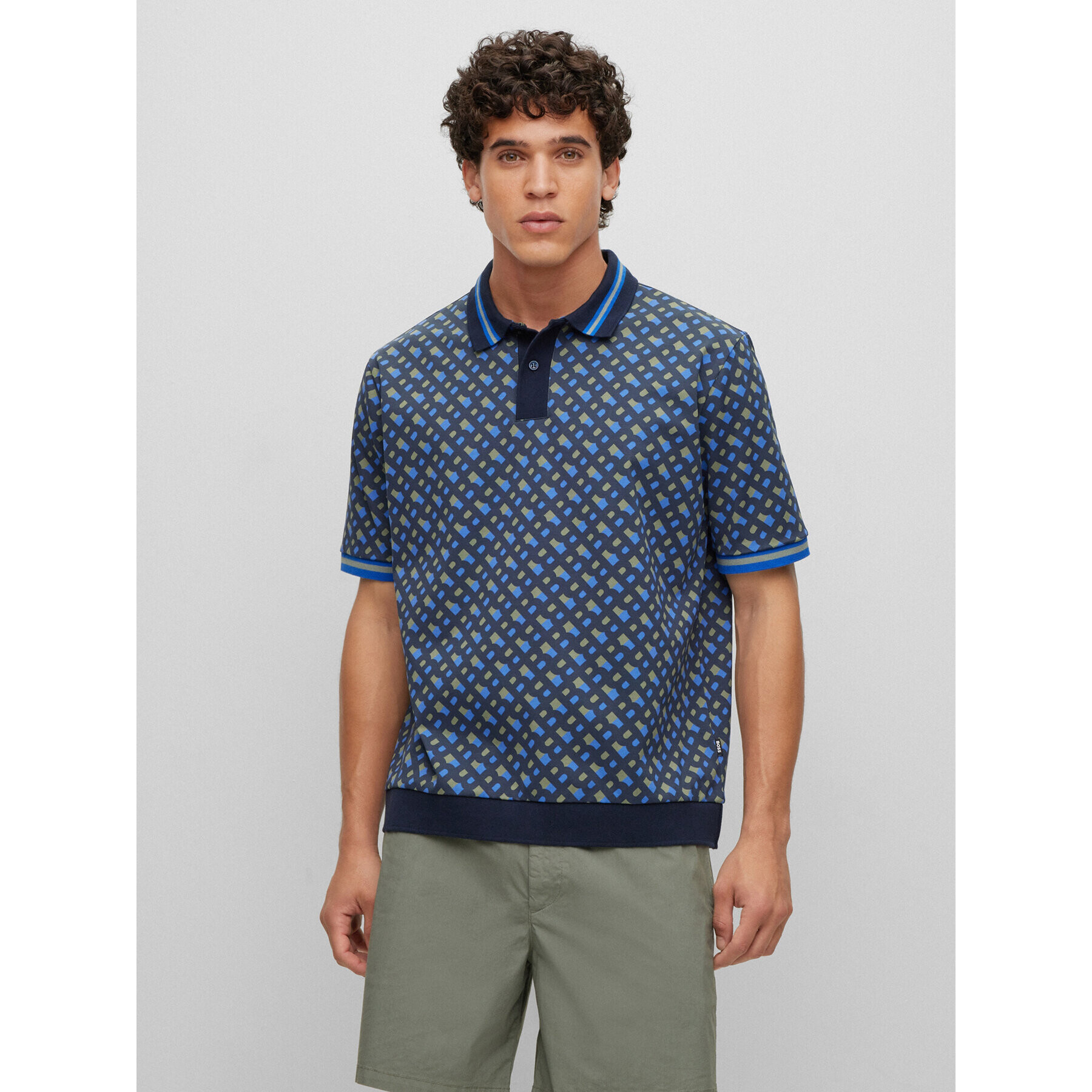 Boss Тениска с яка и копчета 50486168 Син Oversize - Pepit.bg