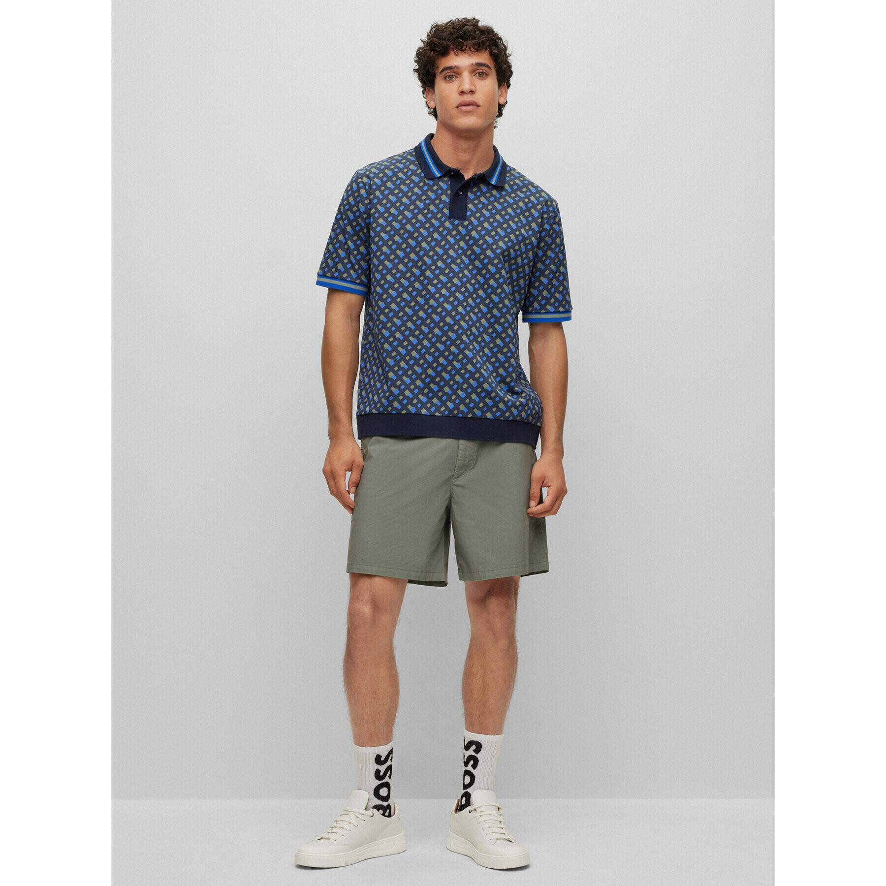 Boss Тениска с яка и копчета 50486168 Син Oversize - Pepit.bg