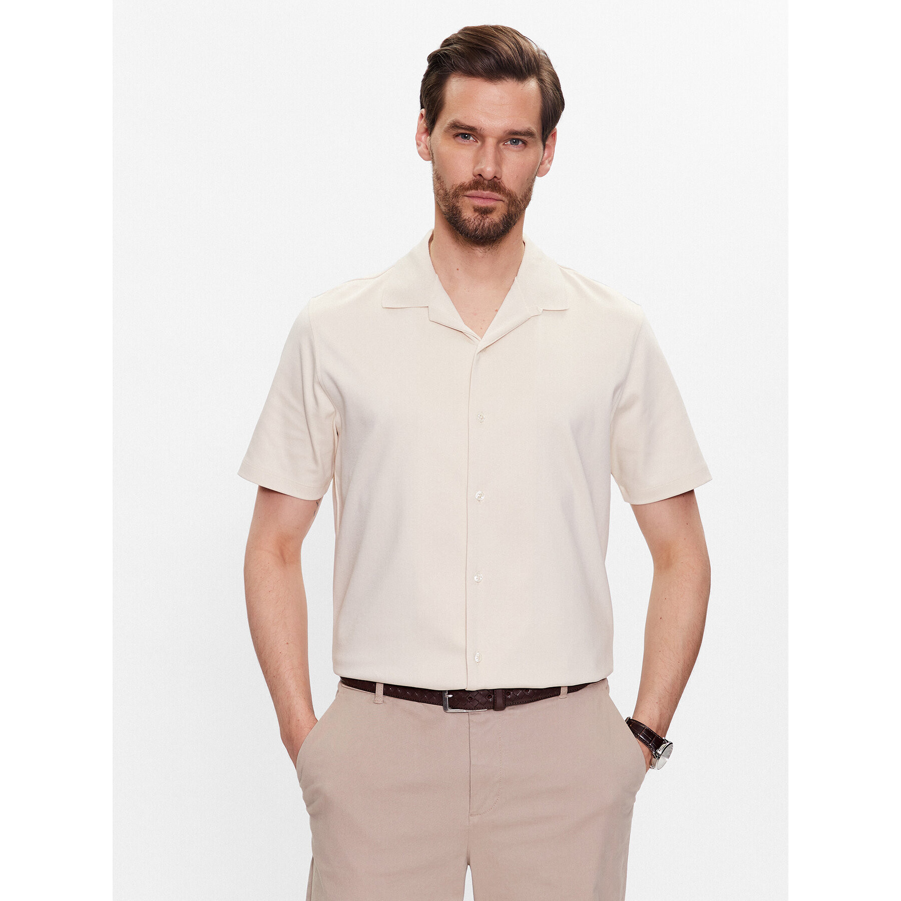 Boss Риза 50486176 Екрю Regular Fit - Pepit.bg