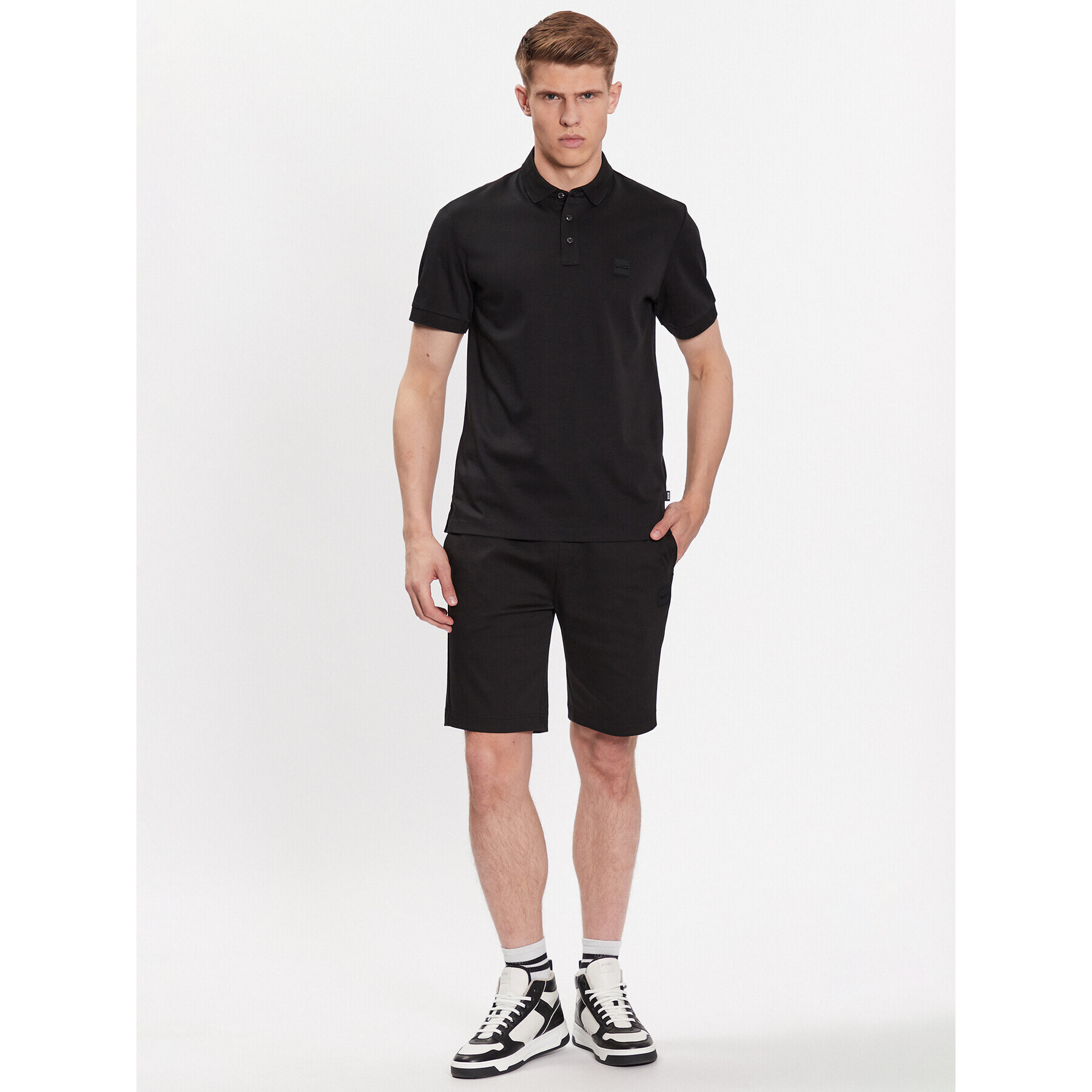 Boss Тениска с яка и копчета 50486953 Черен Regular Fit - Pepit.bg