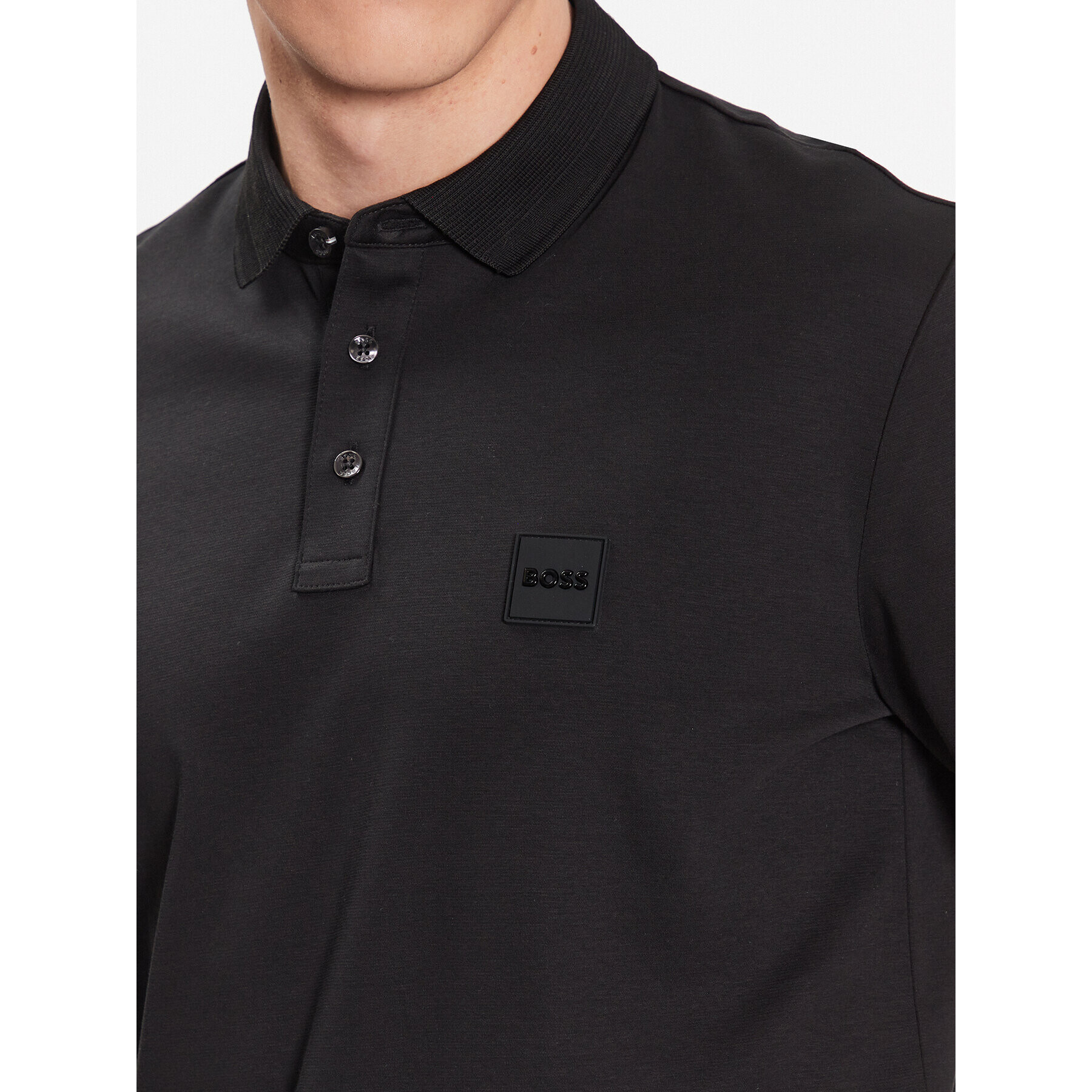 Boss Тениска с яка и копчета 50486953 Черен Regular Fit - Pepit.bg
