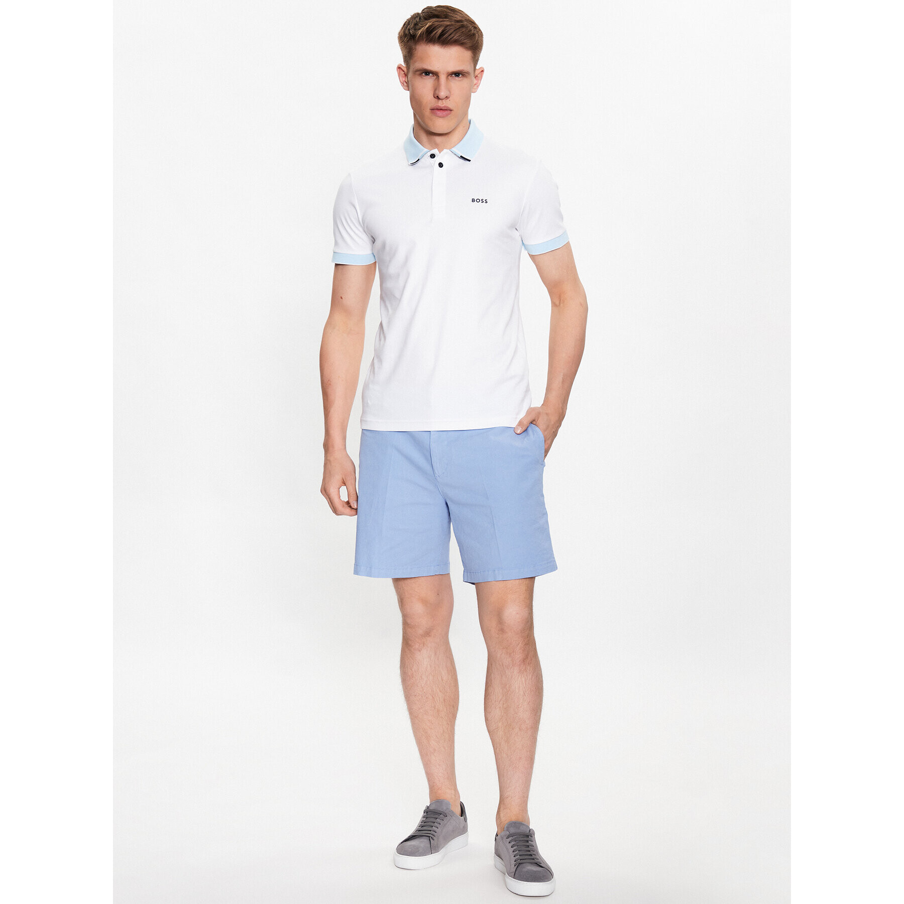 Boss Тениска с яка и копчета 50488259 Бял Regular Fit - Pepit.bg