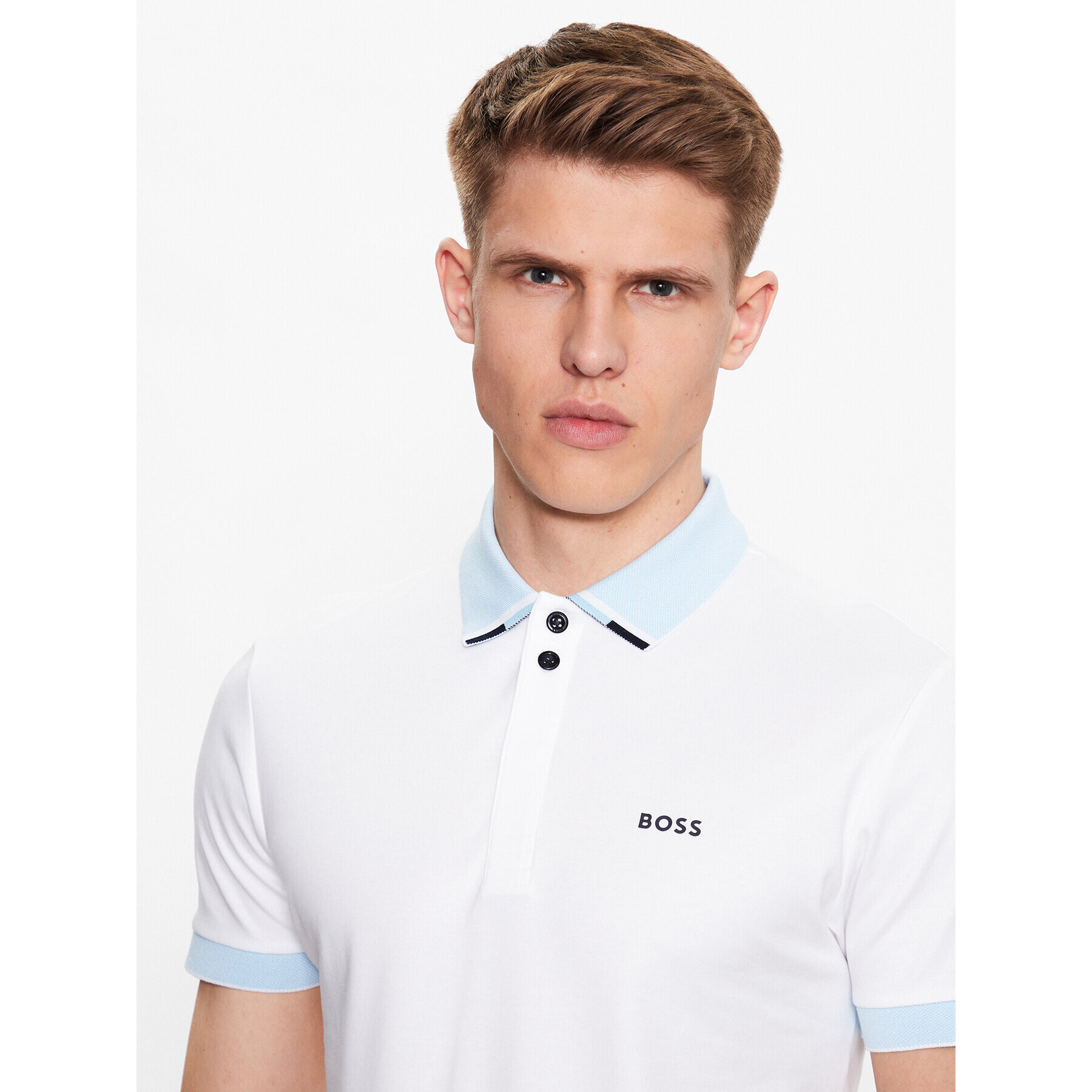 Boss Тениска с яка и копчета 50488259 Бял Regular Fit - Pepit.bg