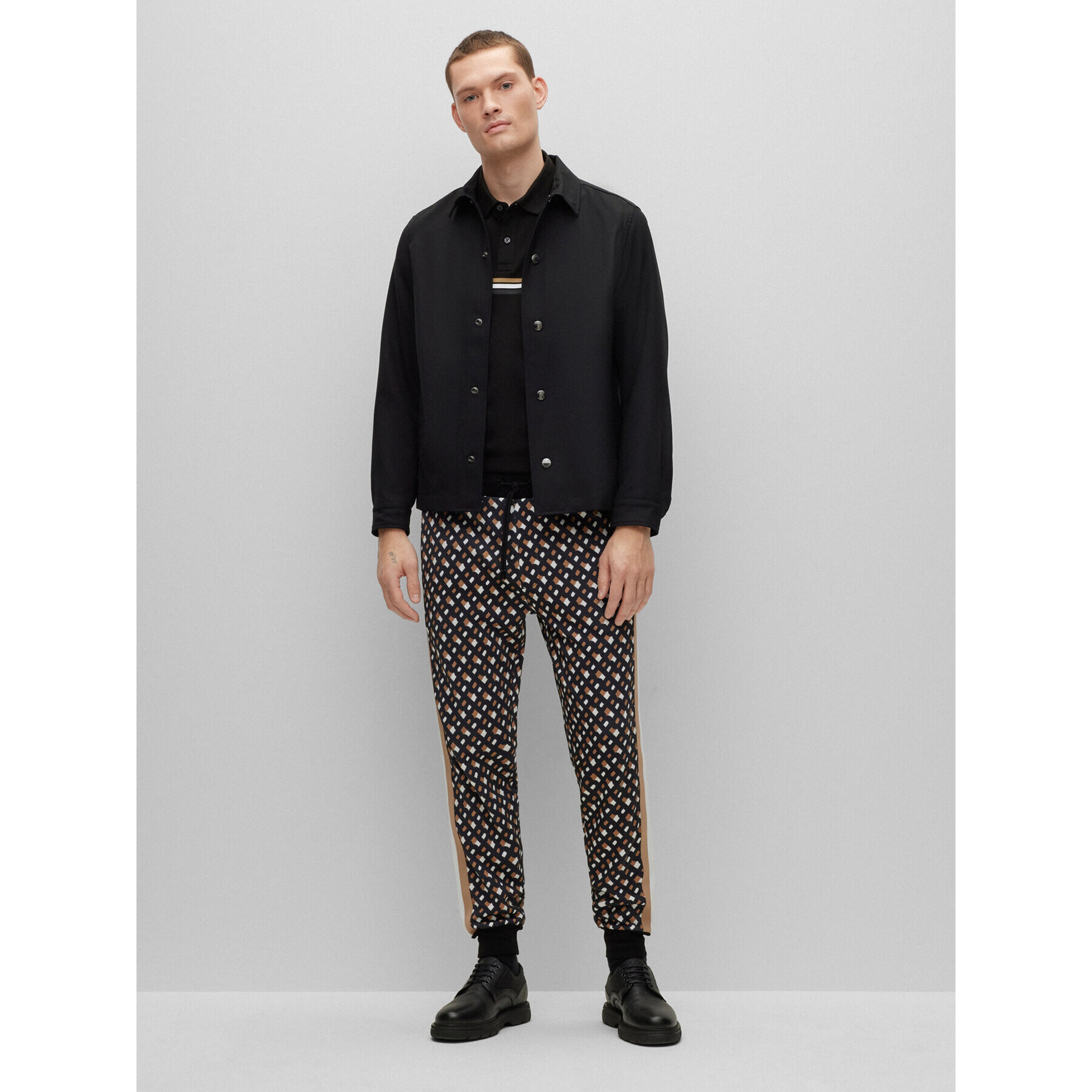 Boss Тениска с яка и копчета 50488266 Черен Regular Fit - Pepit.bg