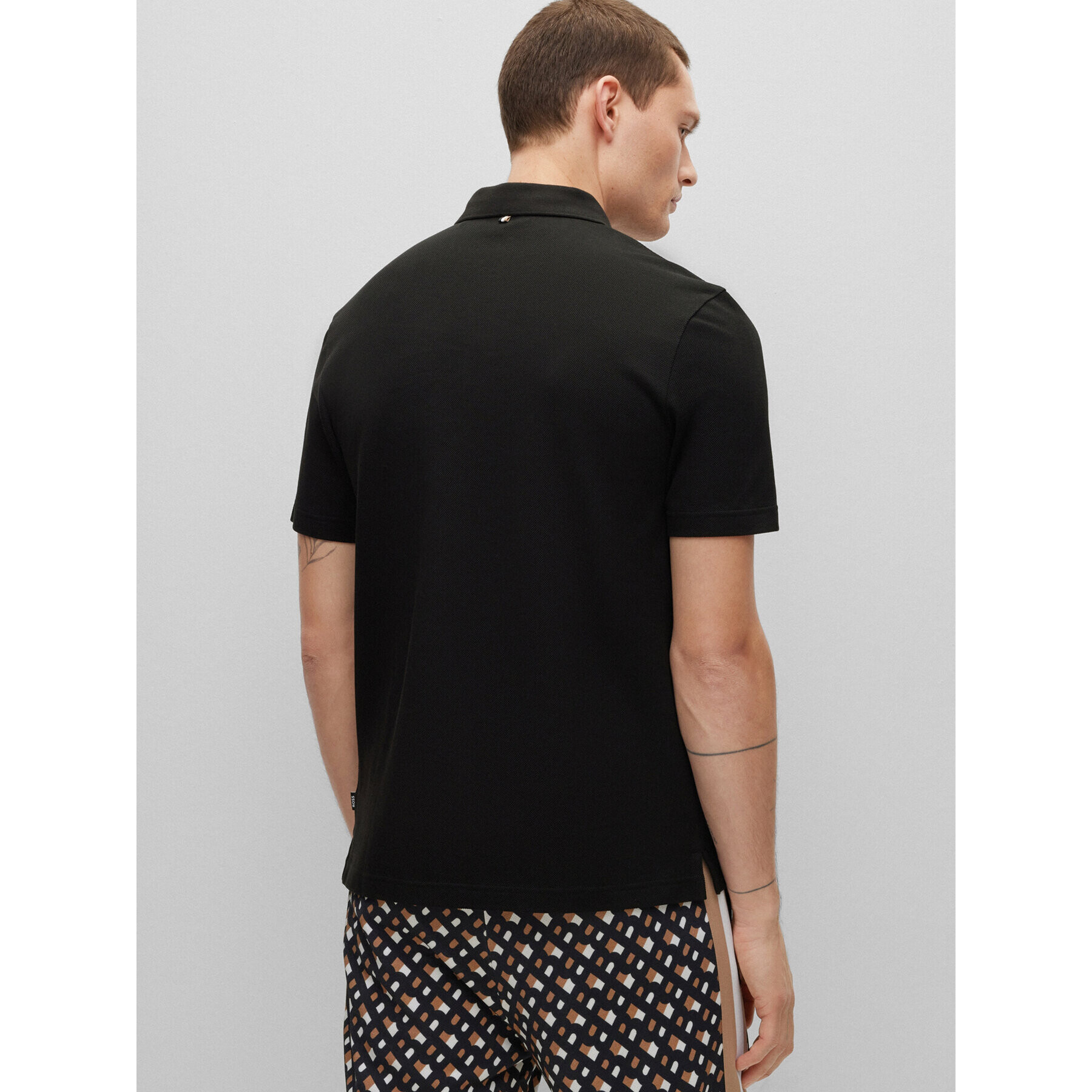 Boss Тениска с яка и копчета 50488266 Черен Regular Fit - Pepit.bg