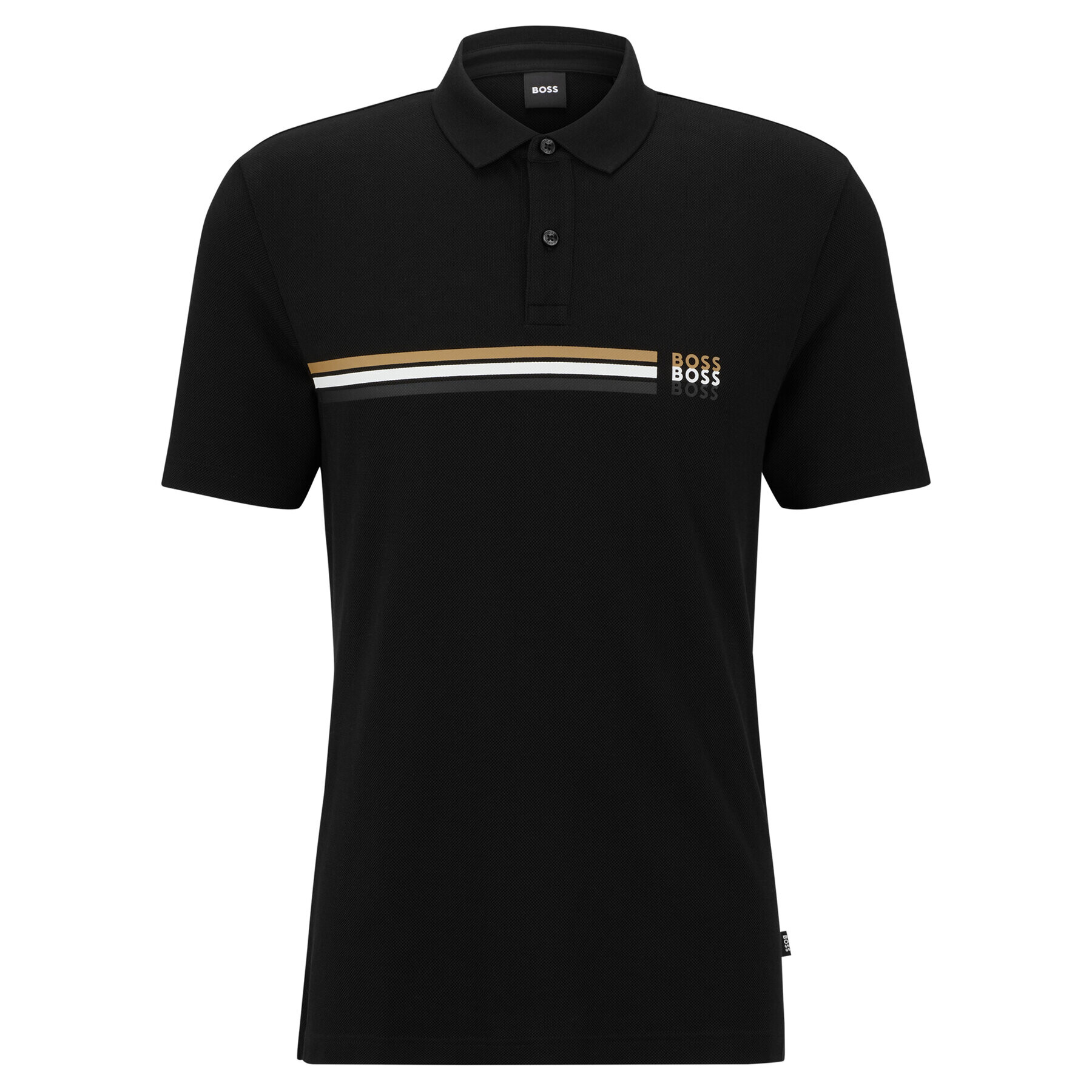 Boss Тениска с яка и копчета 50488266 Черен Regular Fit - Pepit.bg
