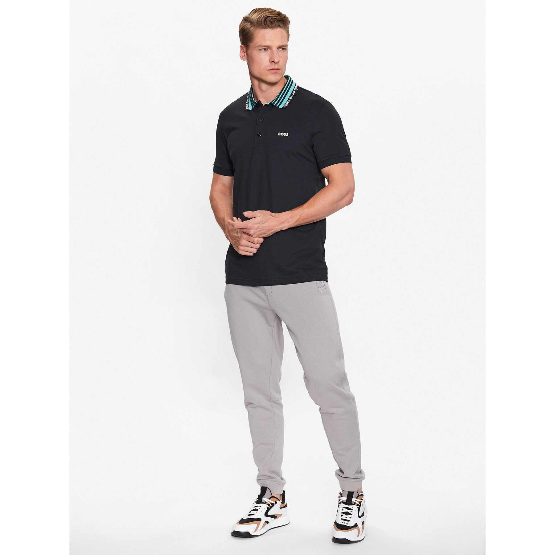 Boss Тениска с яка и копчета 50488270 Тъмносин Slim Fit - Pepit.bg