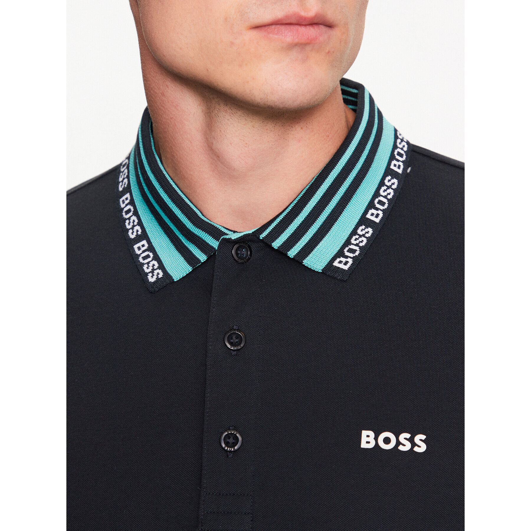 Boss Тениска с яка и копчета 50488270 Тъмносин Slim Fit - Pepit.bg