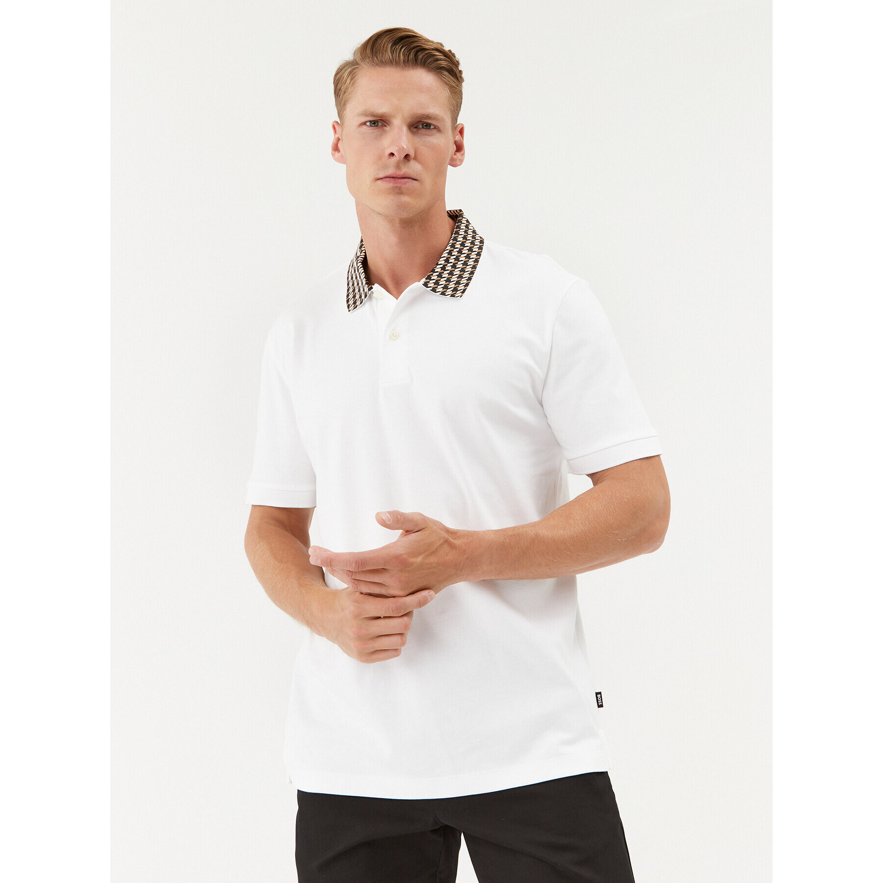 Boss Тениска с яка и копчета 50499220 Бял Regular Fit - Pepit.bg