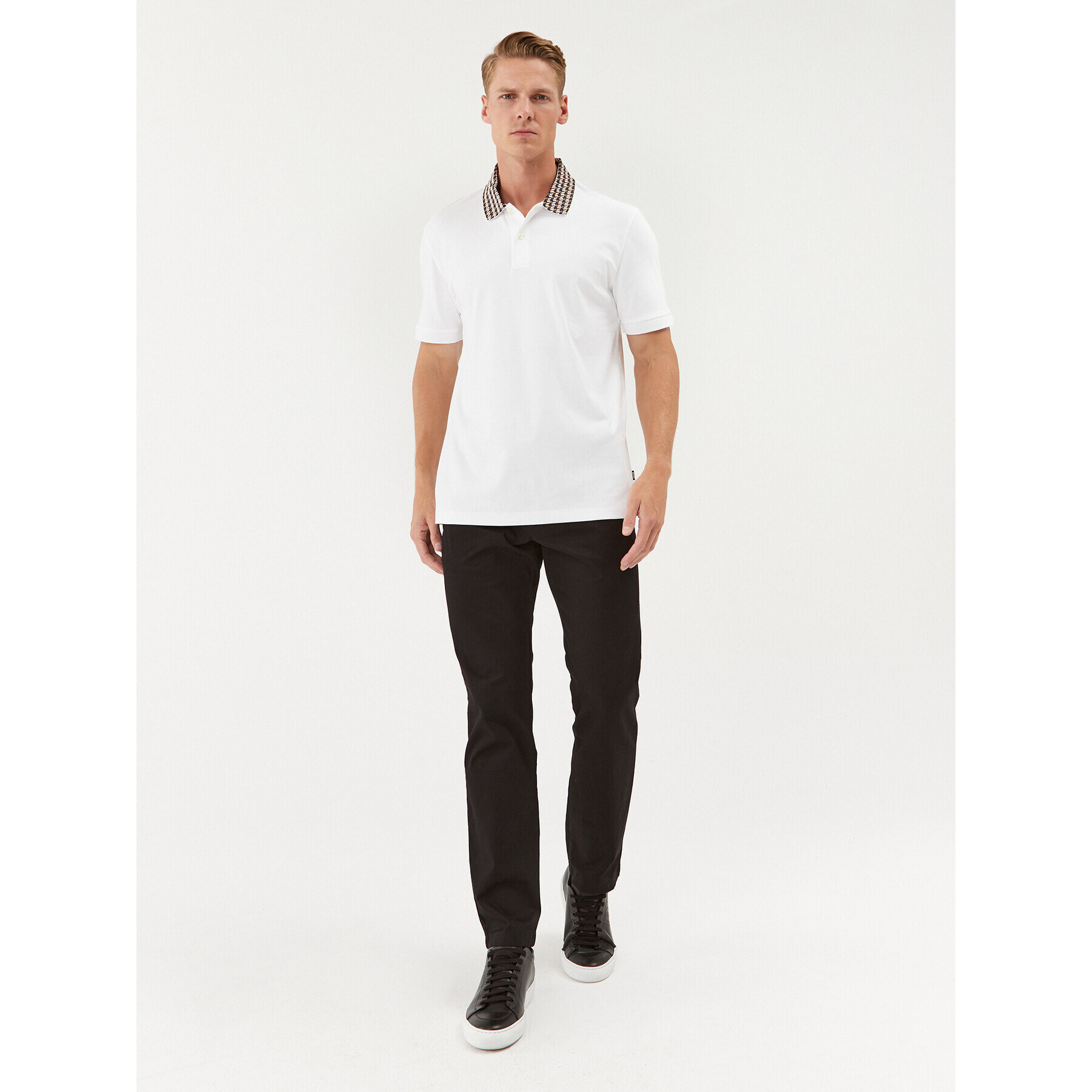 Boss Тениска с яка и копчета 50499220 Бял Regular Fit - Pepit.bg