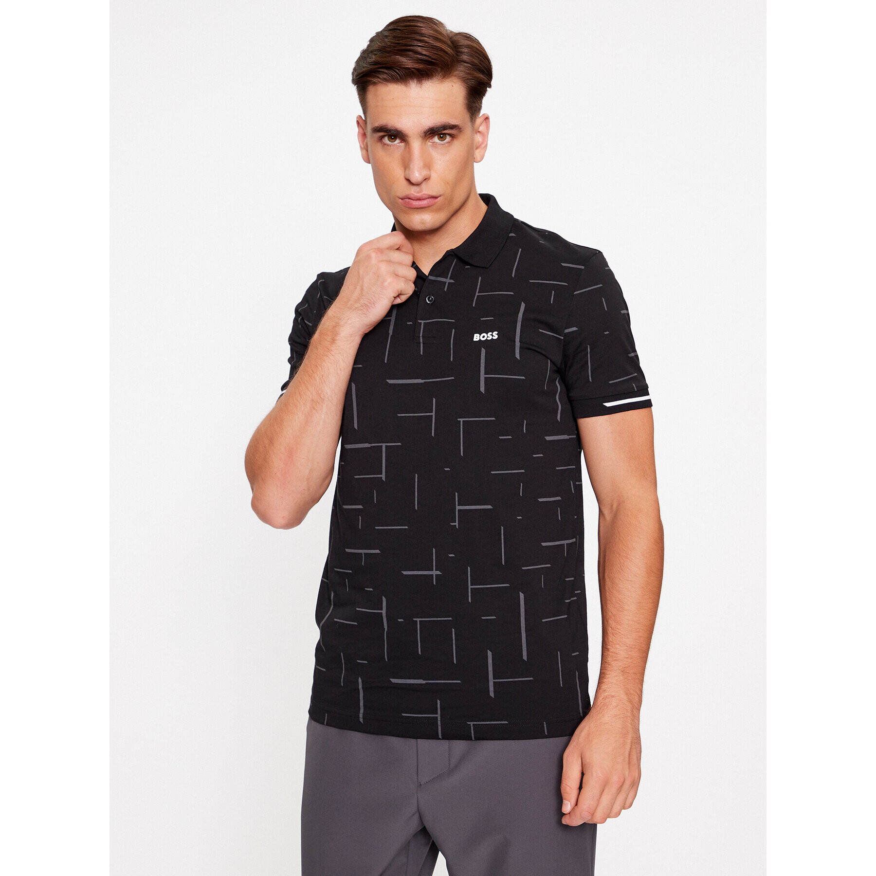 Boss Тениска с яка и копчета Paddy 2 50501290 Черен Regular Fit - Pepit.bg