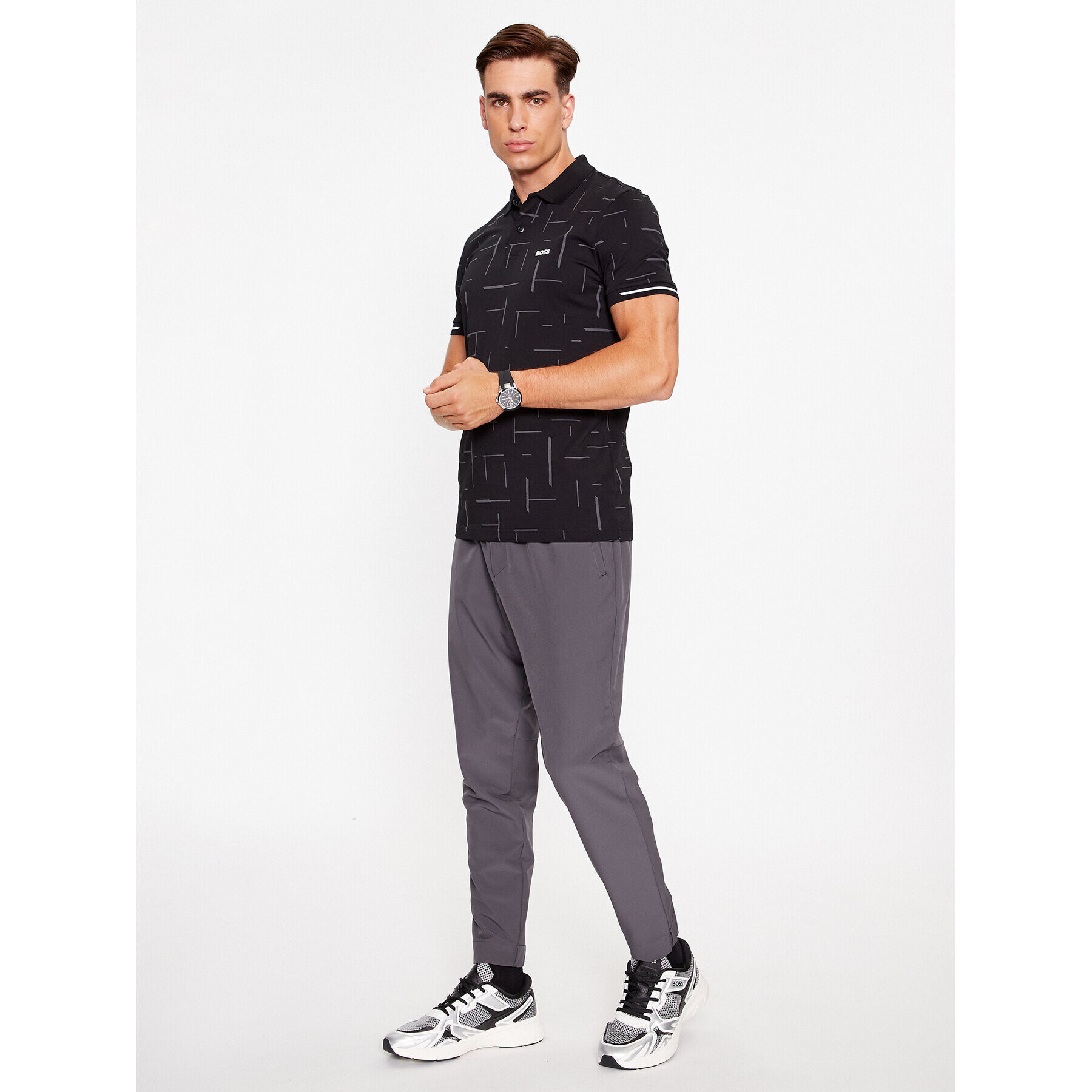 Boss Тениска с яка и копчета Paddy 2 50501290 Черен Regular Fit - Pepit.bg