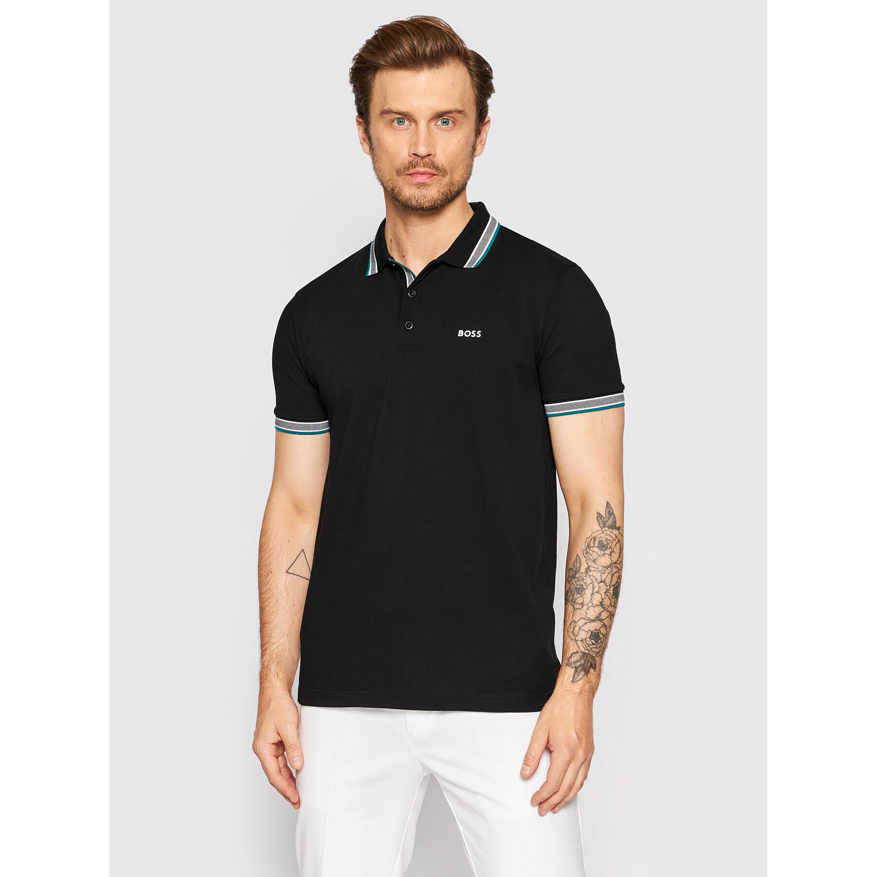 Boss Тениска с яка и копчета Paddy 50468983 Черен Regular Fit - Pepit.bg