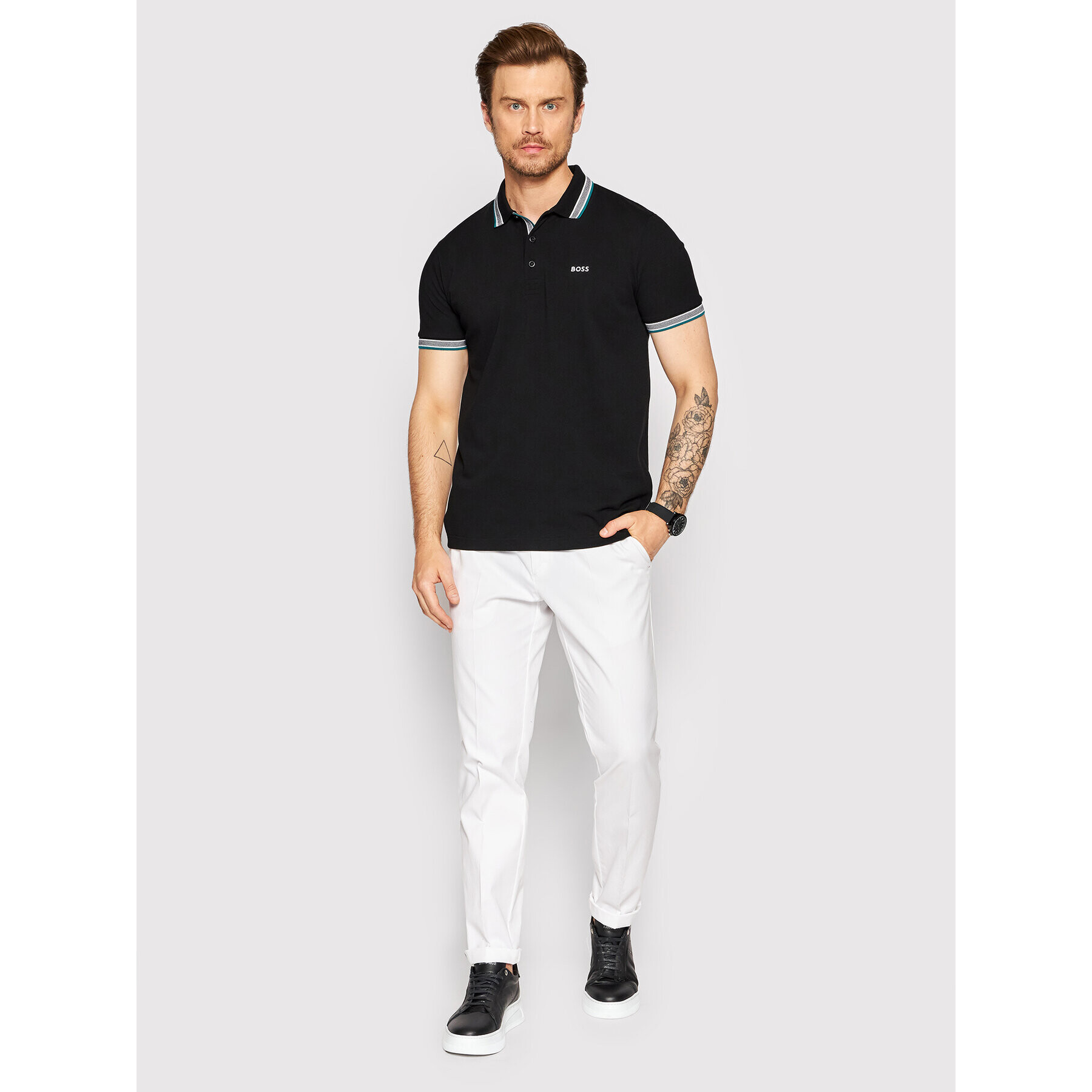 Boss Тениска с яка и копчета Paddy 50468983 Черен Regular Fit - Pepit.bg