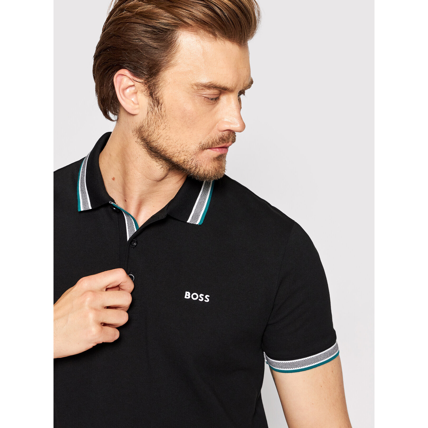 Boss Тениска с яка и копчета Paddy 50468983 Черен Regular Fit - Pepit.bg