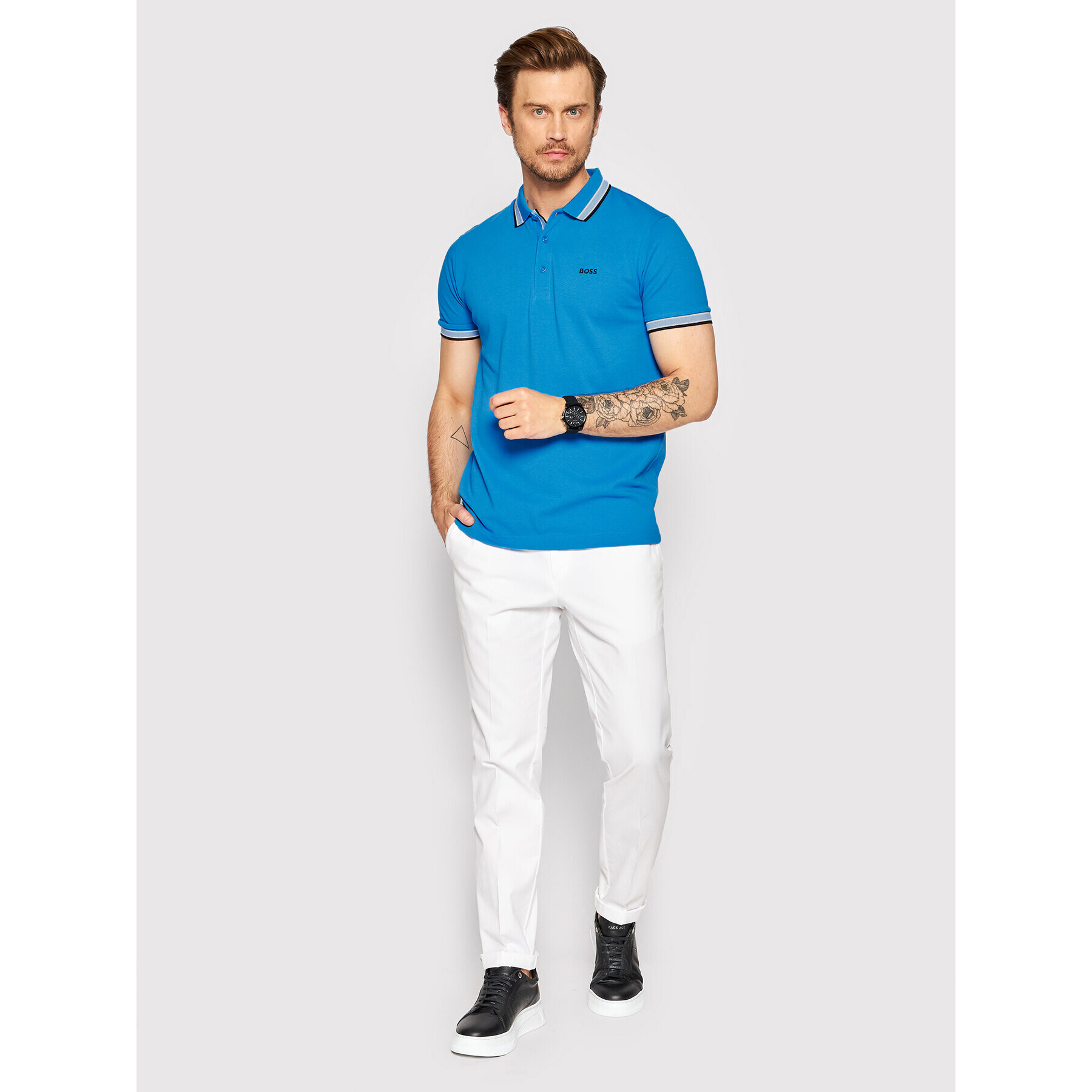 Boss Тениска с яка и копчета Paddy 50468983 Син Regular Fit - Pepit.bg