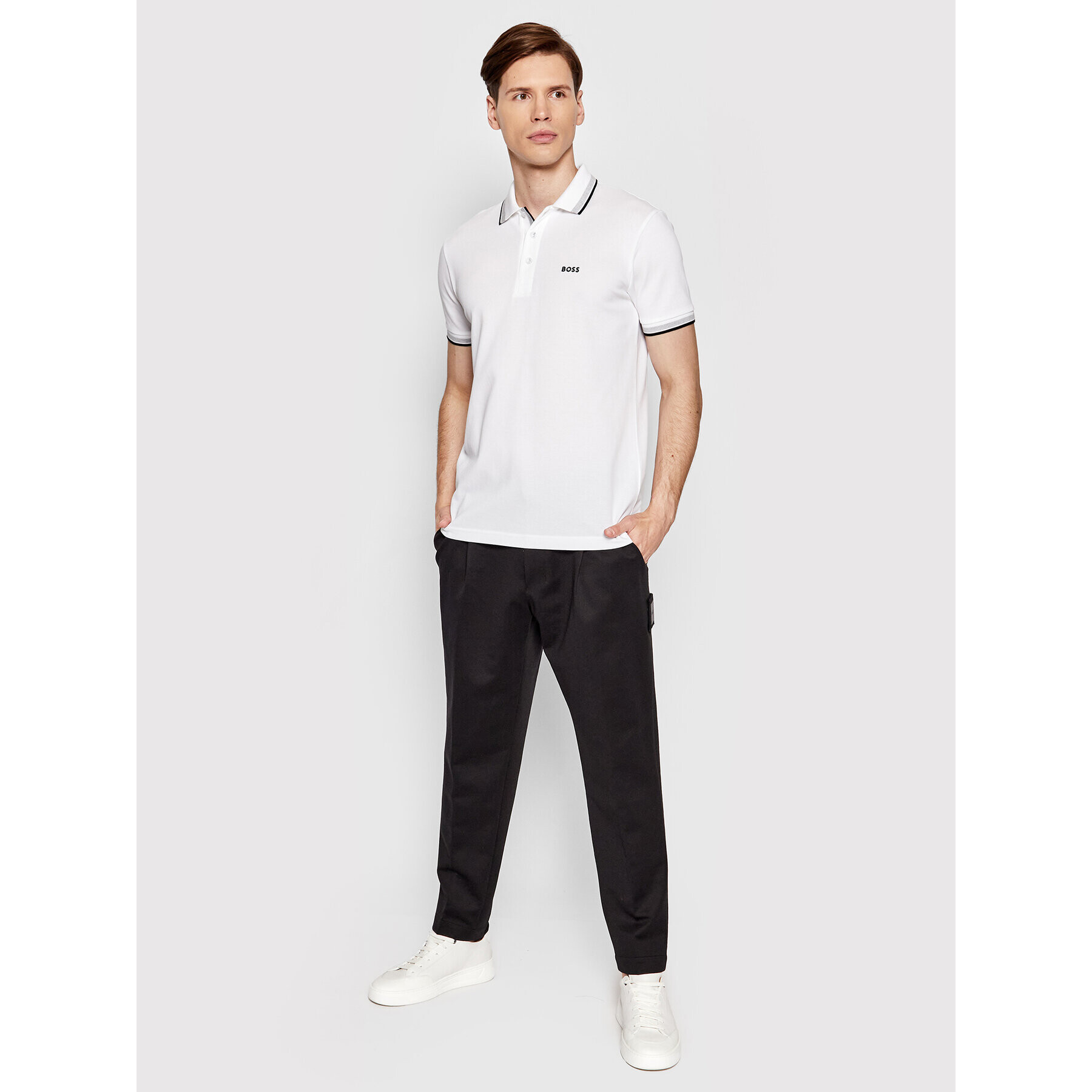 Boss Тениска с яка и копчета Paddy 50469055 Бял Regular Fit - Pepit.bg