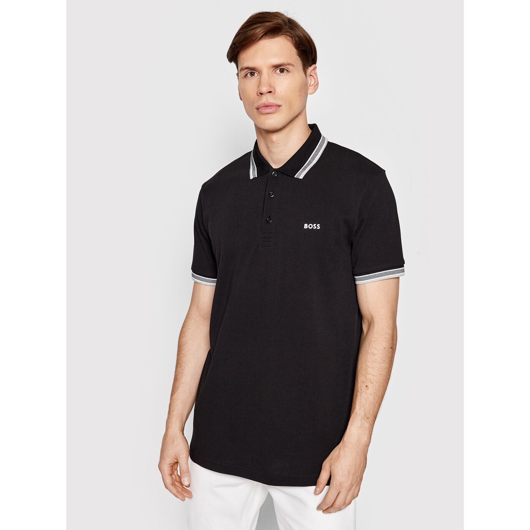 Boss Тениска с яка и копчета Paddy 50469055 Черен Regular Fit - Pepit.bg