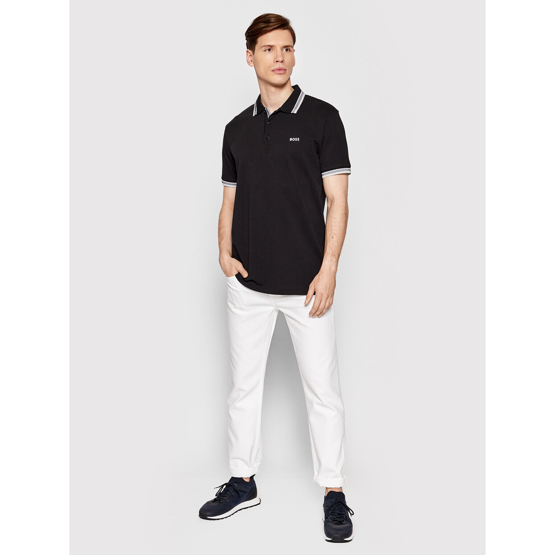 Boss Тениска с яка и копчета Paddy 50469055 Черен Regular Fit - Pepit.bg
