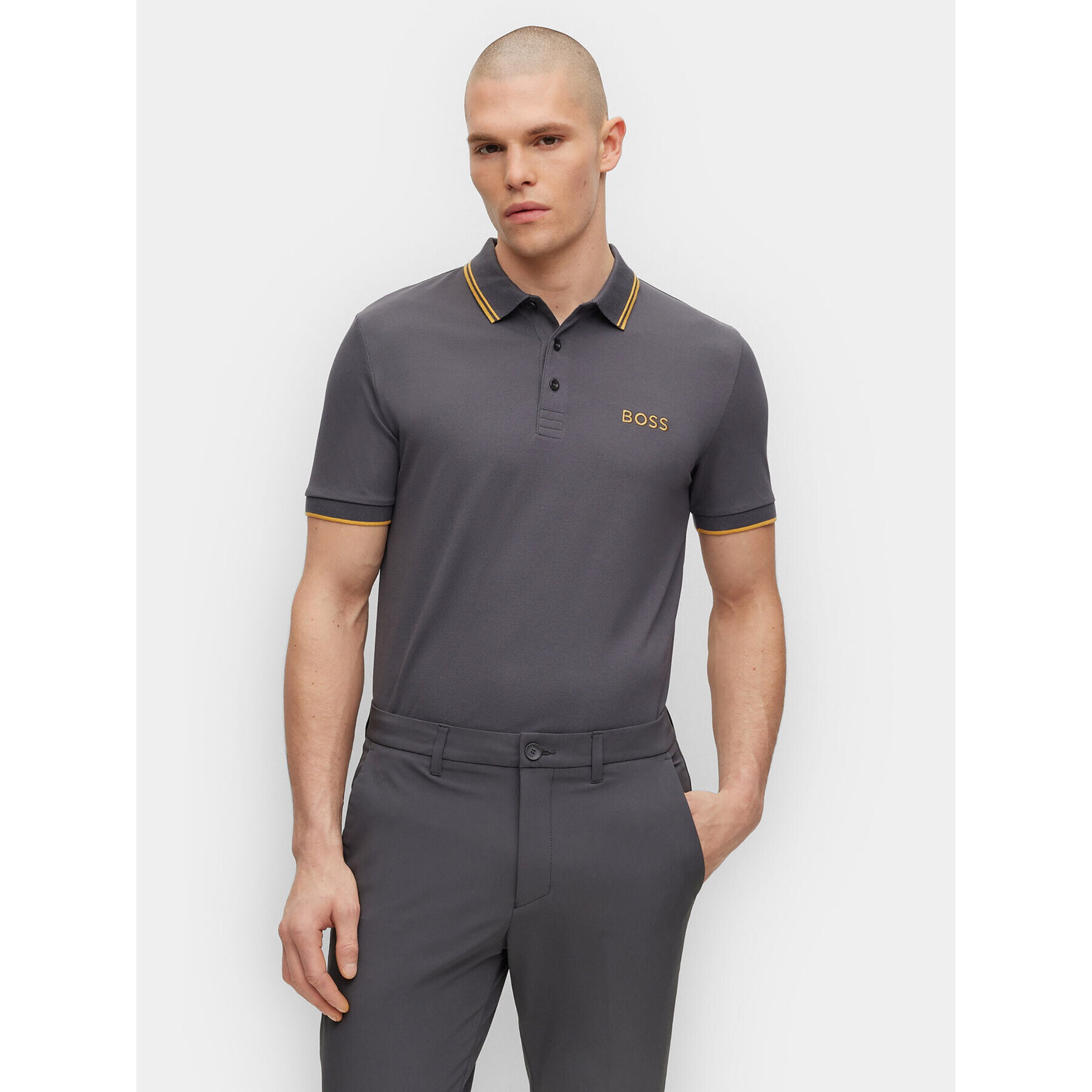 Boss Тениска с яка и копчета Paddy Pro 50469094 Сив Regular Fit - Pepit.bg