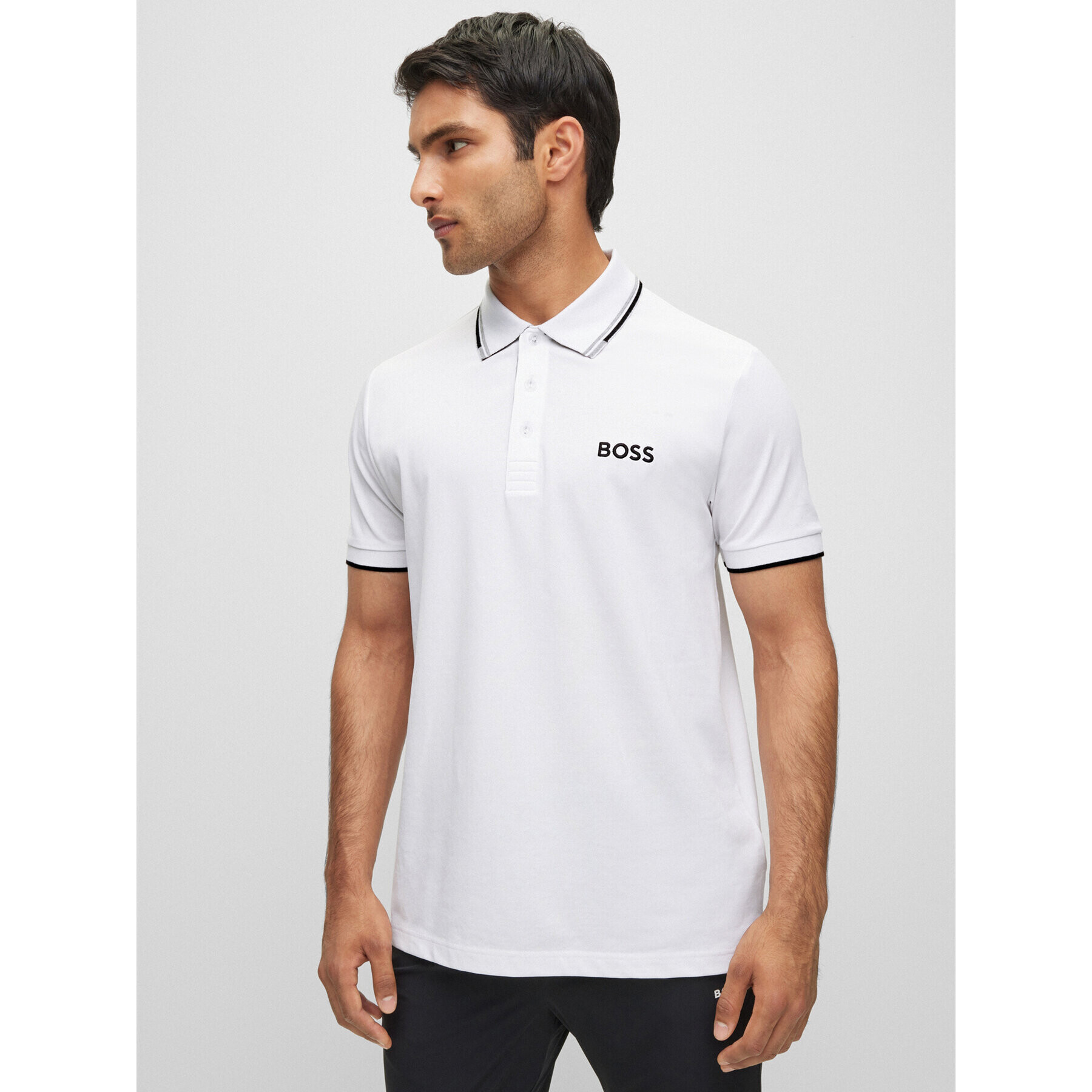 Boss Тениска с яка и копчета Paddy Pro 50469102 Бял Regular Fit - Pepit.bg