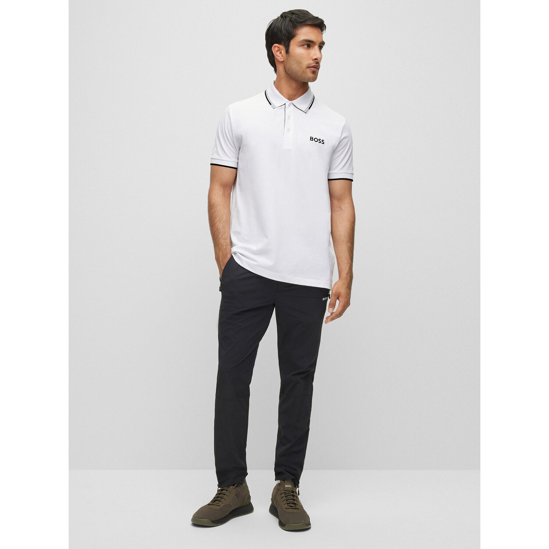 Boss Тениска с яка и копчета Paddy Pro 50469102 Бял Regular Fit - Pepit.bg