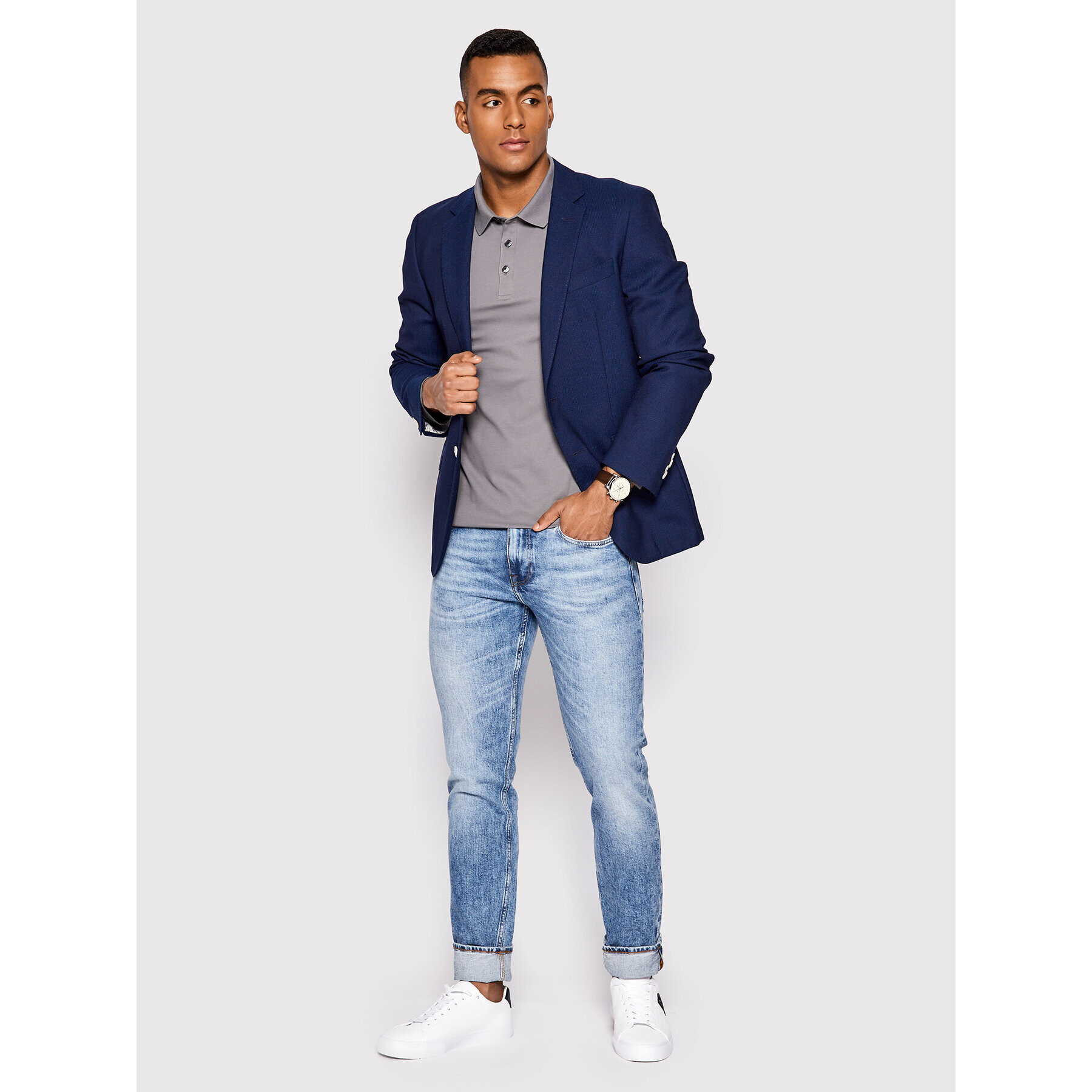 Boss Тениска с яка и копчета Passerby 50472681 Сив Slim Fit - Pepit.bg