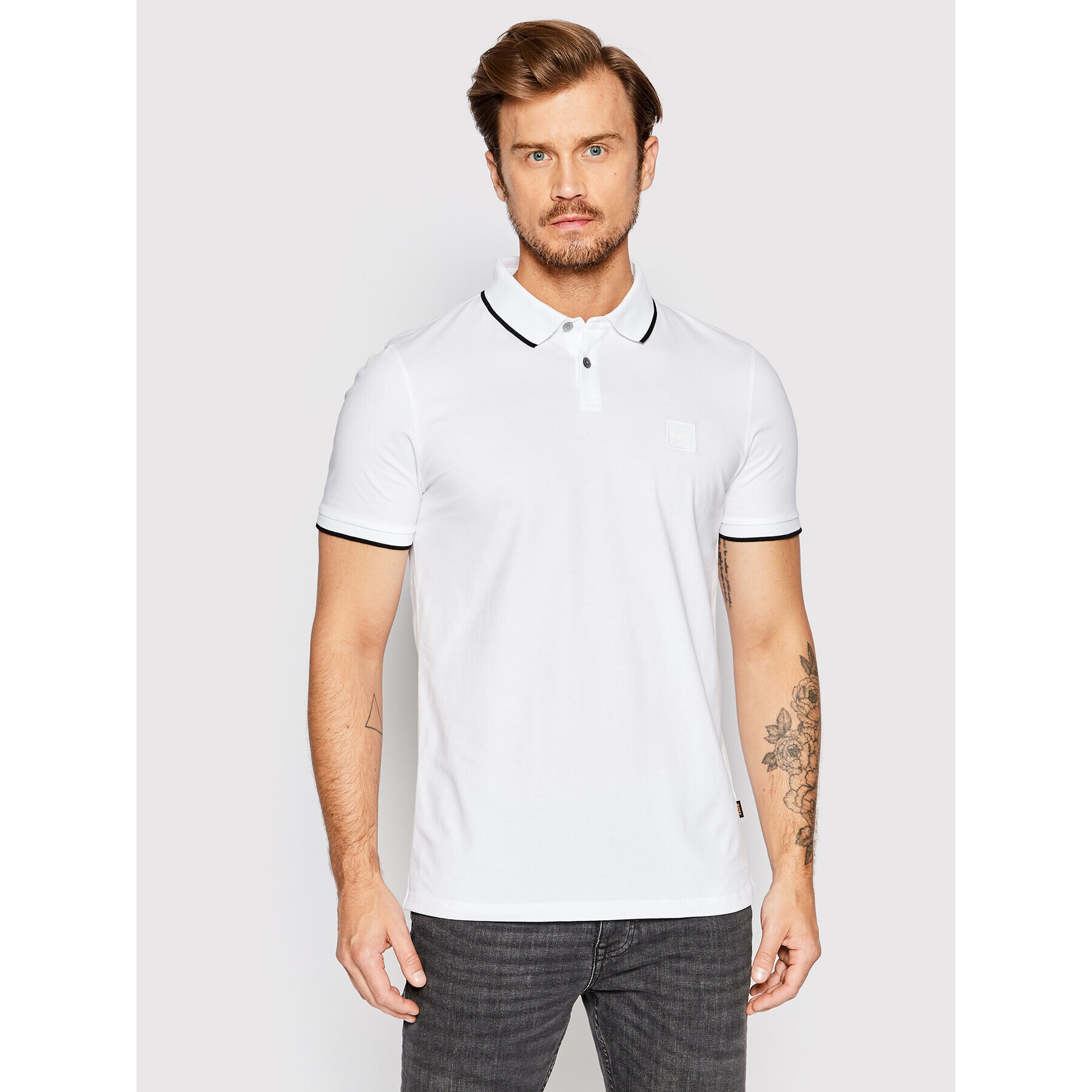 Boss Тениска с яка и копчета Passertip 50472665 Бял Regular Fit - Pepit.bg