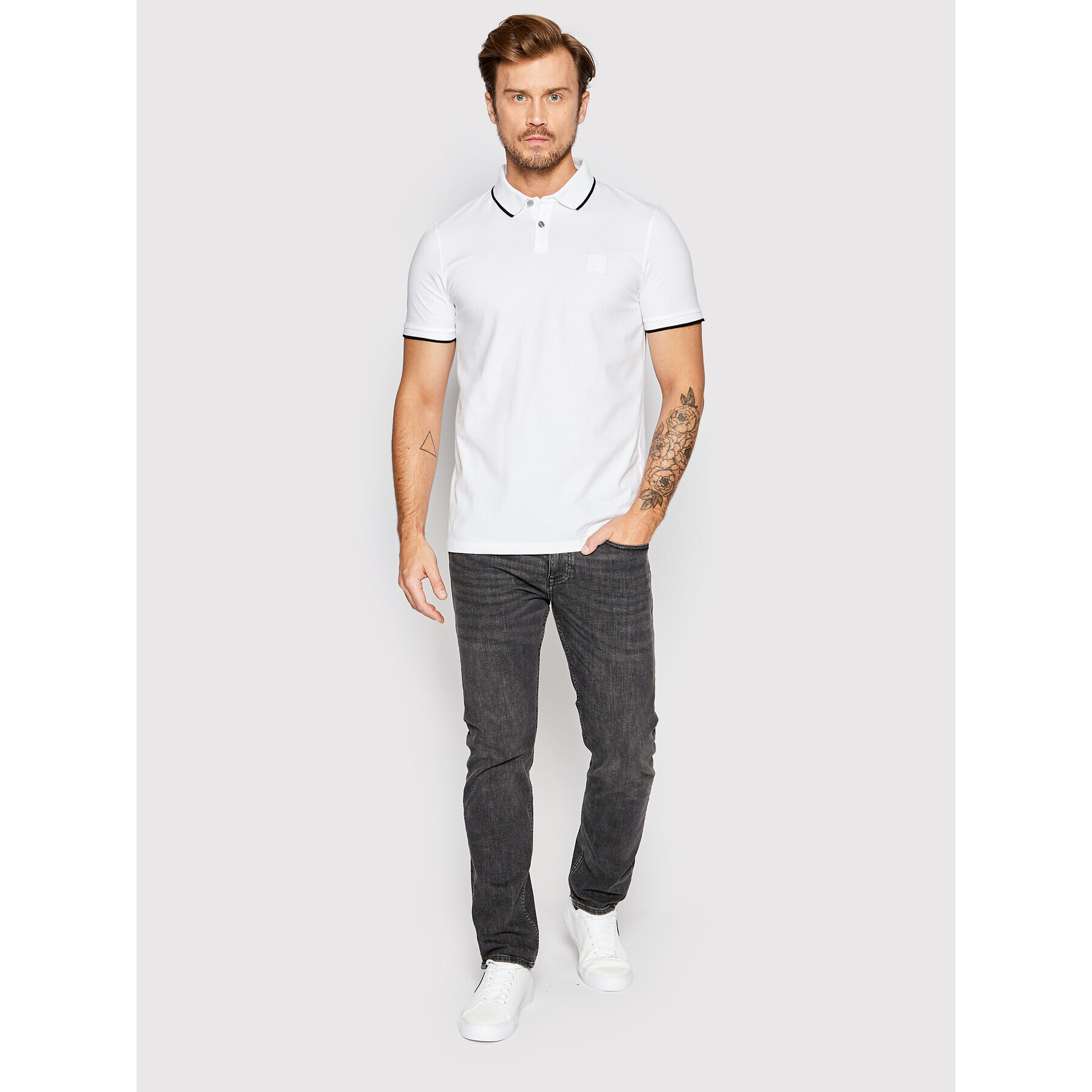 Boss Тениска с яка и копчета Passertip 50472665 Бял Regular Fit - Pepit.bg