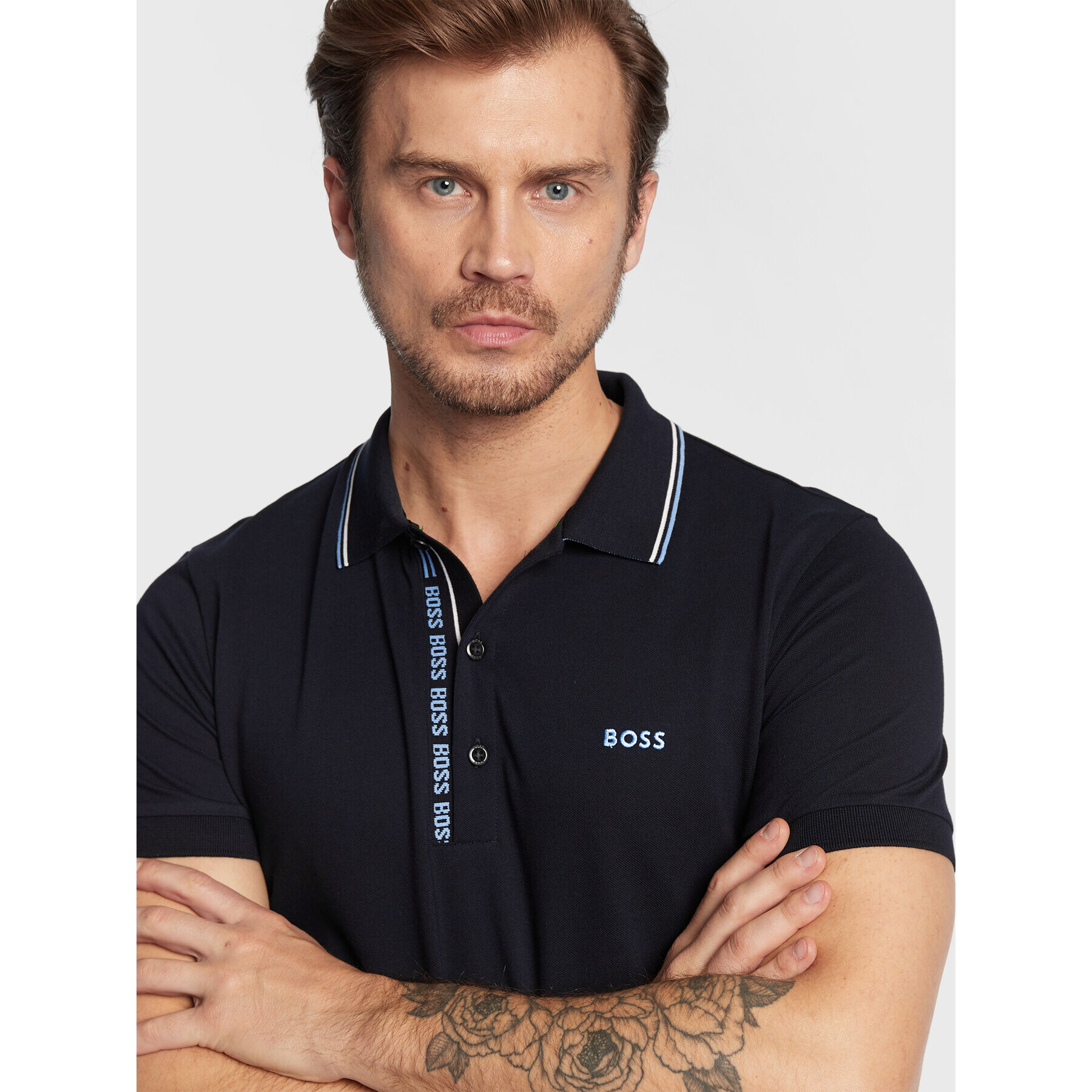 Boss Тениска с яка и копчета Paule 4 50469391 Тъмносин Slim Fit - Pepit.bg